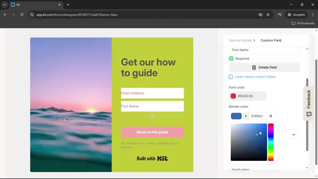 Creating a form screenshot