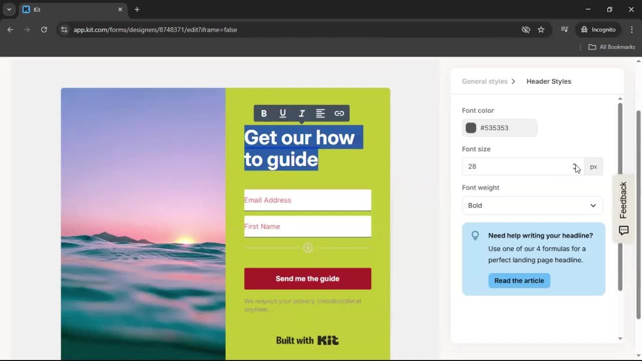 Creating a form screenshot