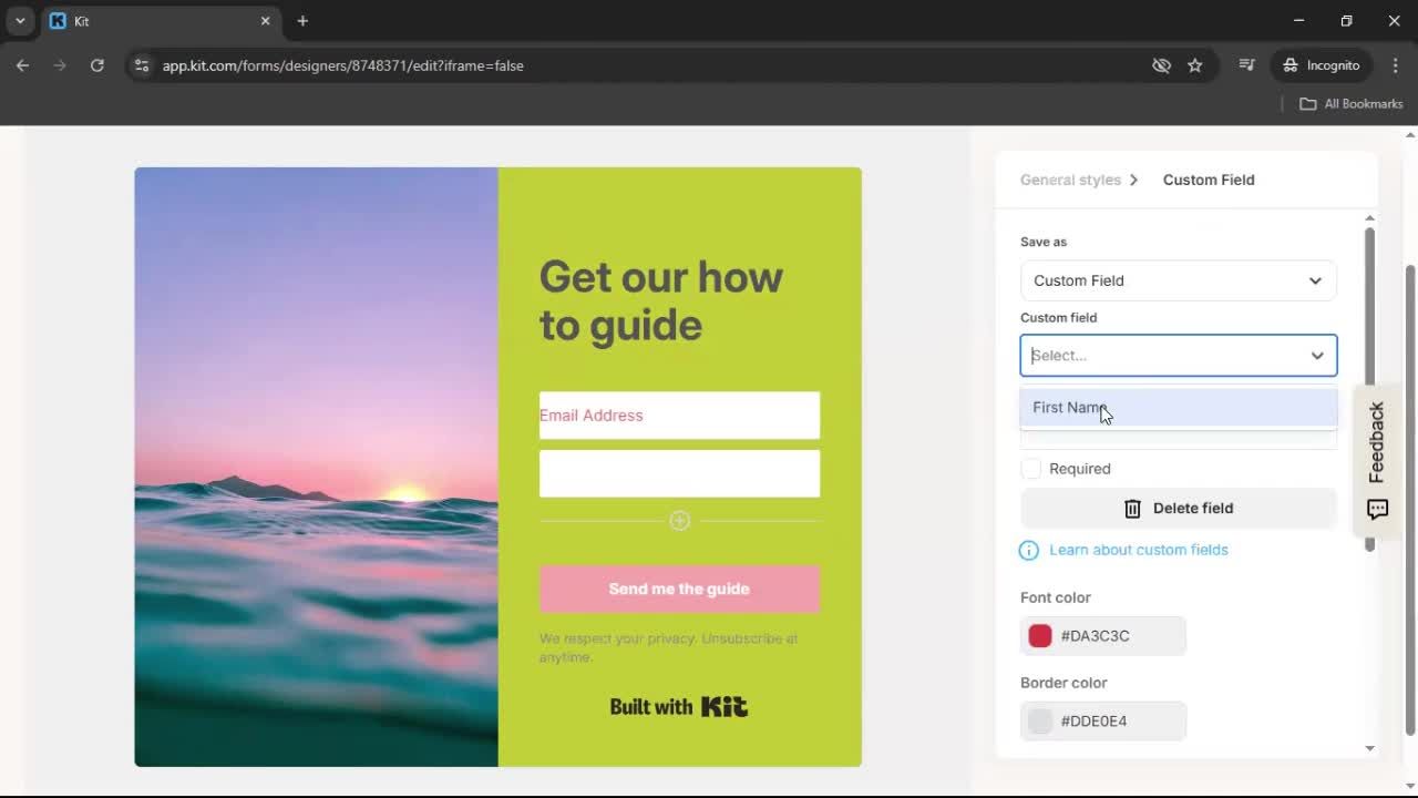 Creating a form screenshot