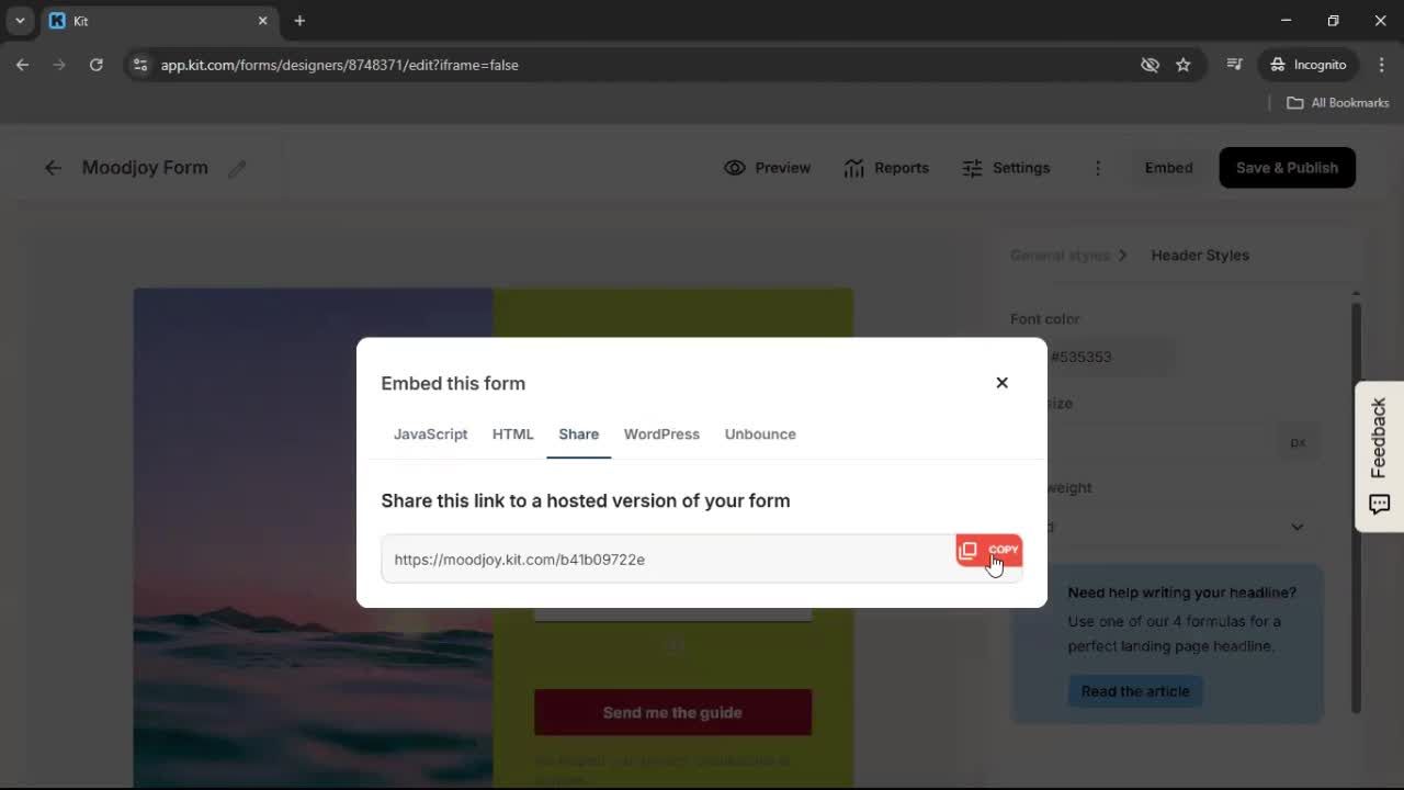 Creating a form screenshot