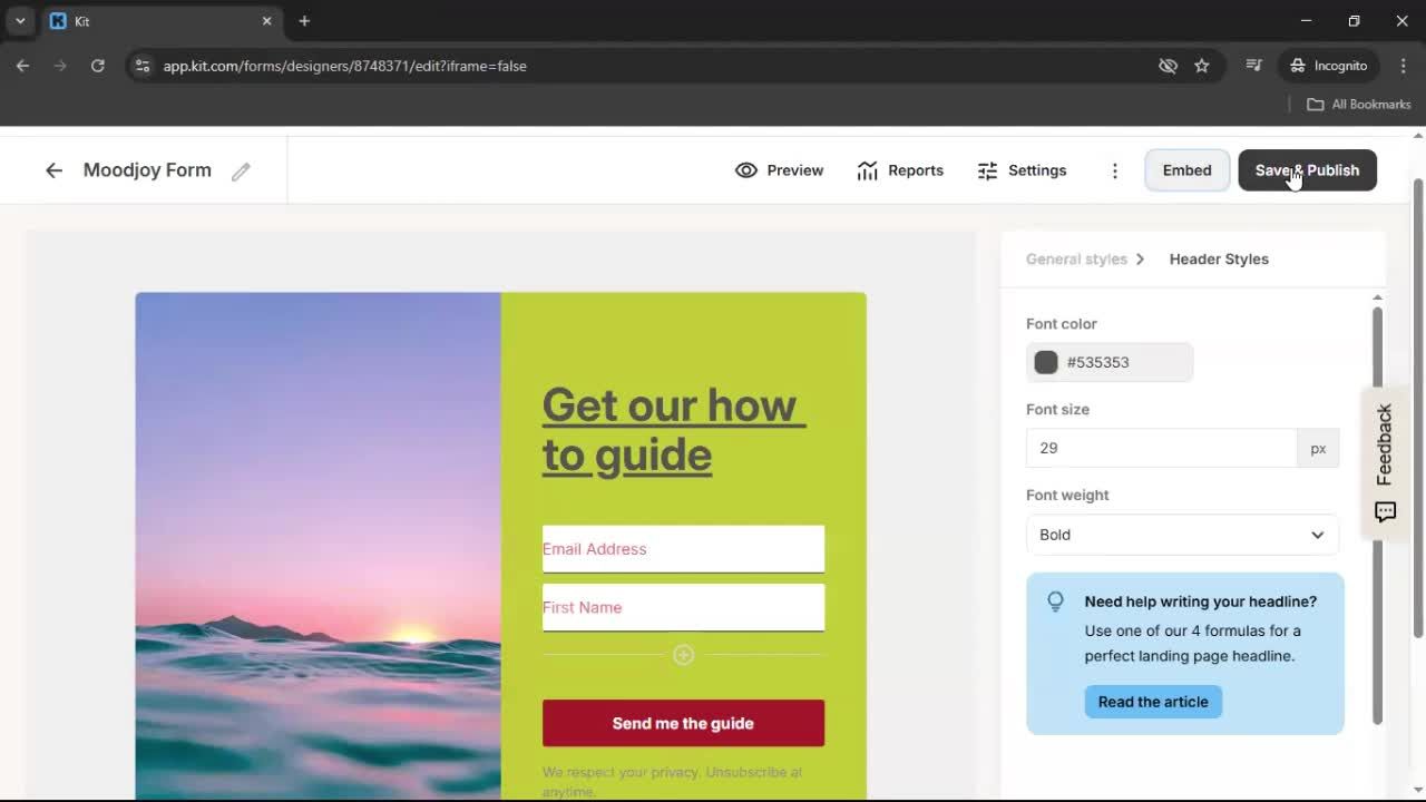 Creating a form screenshot