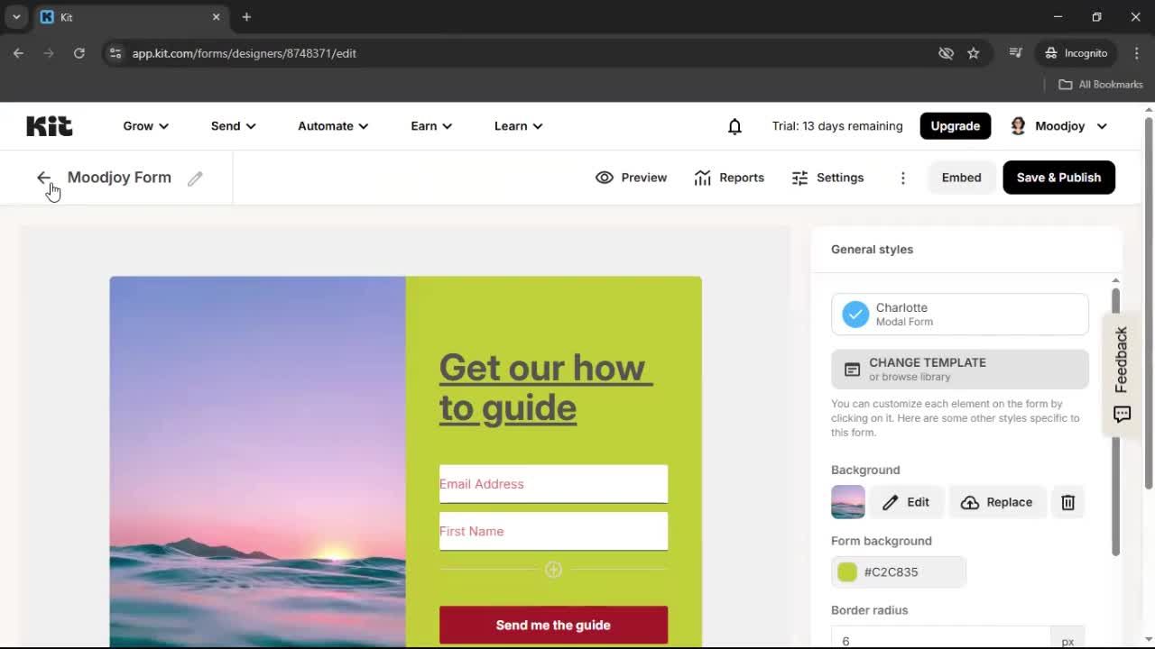 Creating a form screenshot