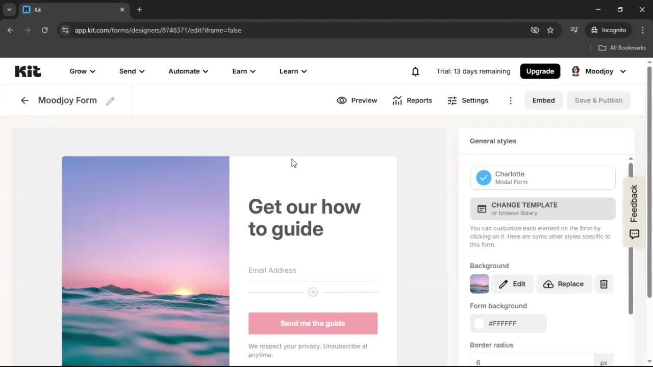 Creating a form screenshot