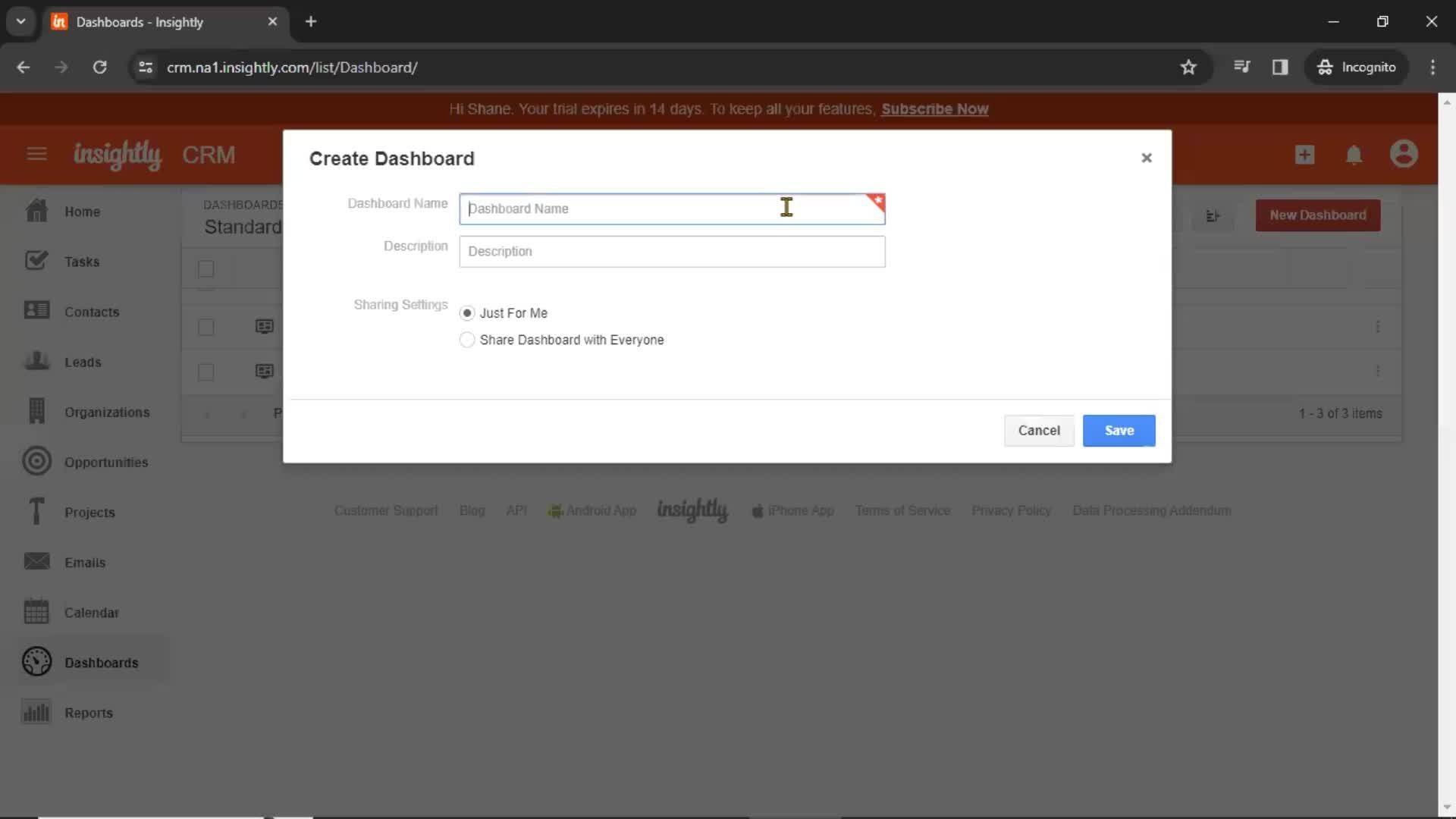 Creating new dashboard on Insightly video thumbnail