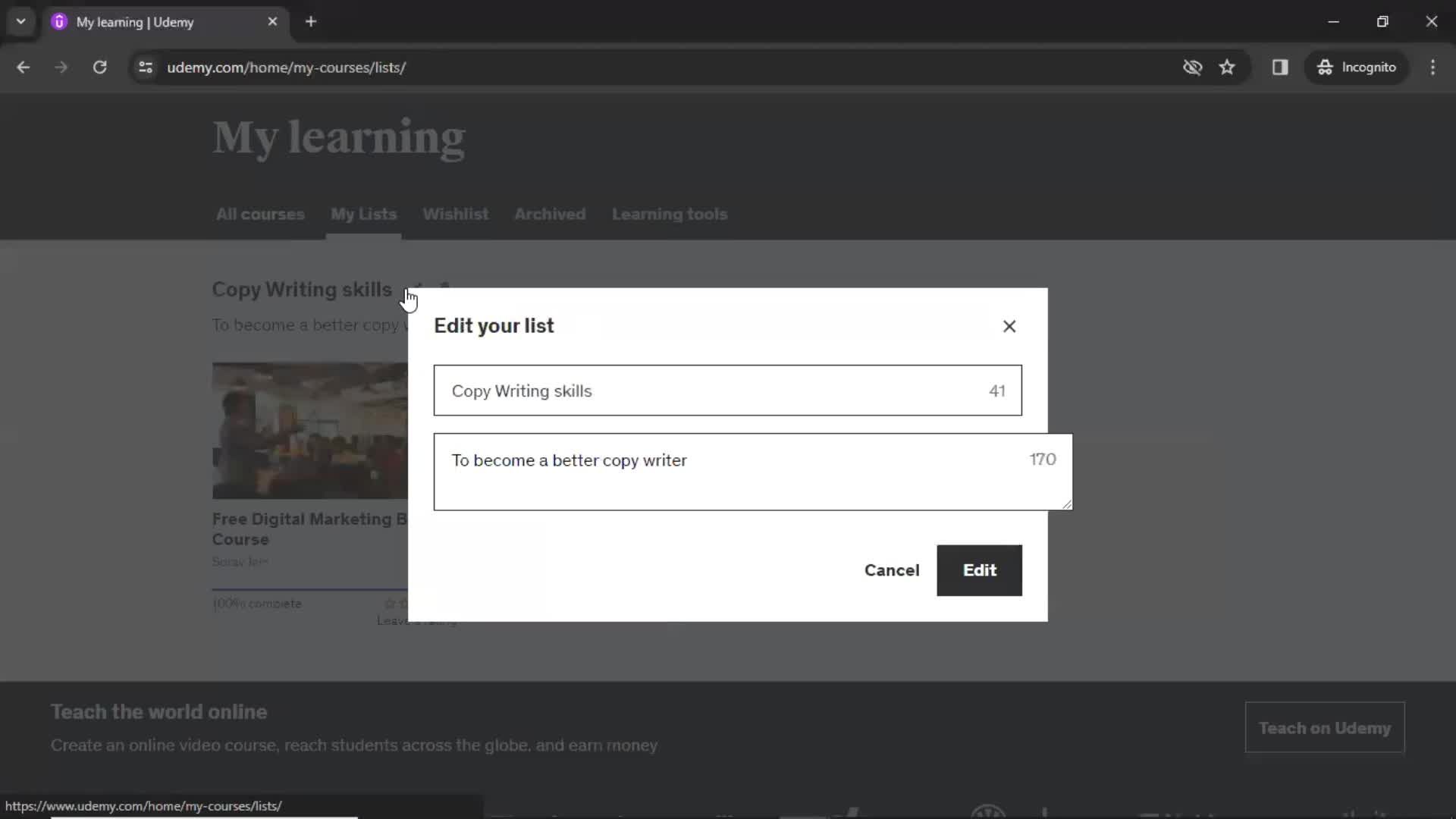 Creating a playlist on Udemy video thumbnail