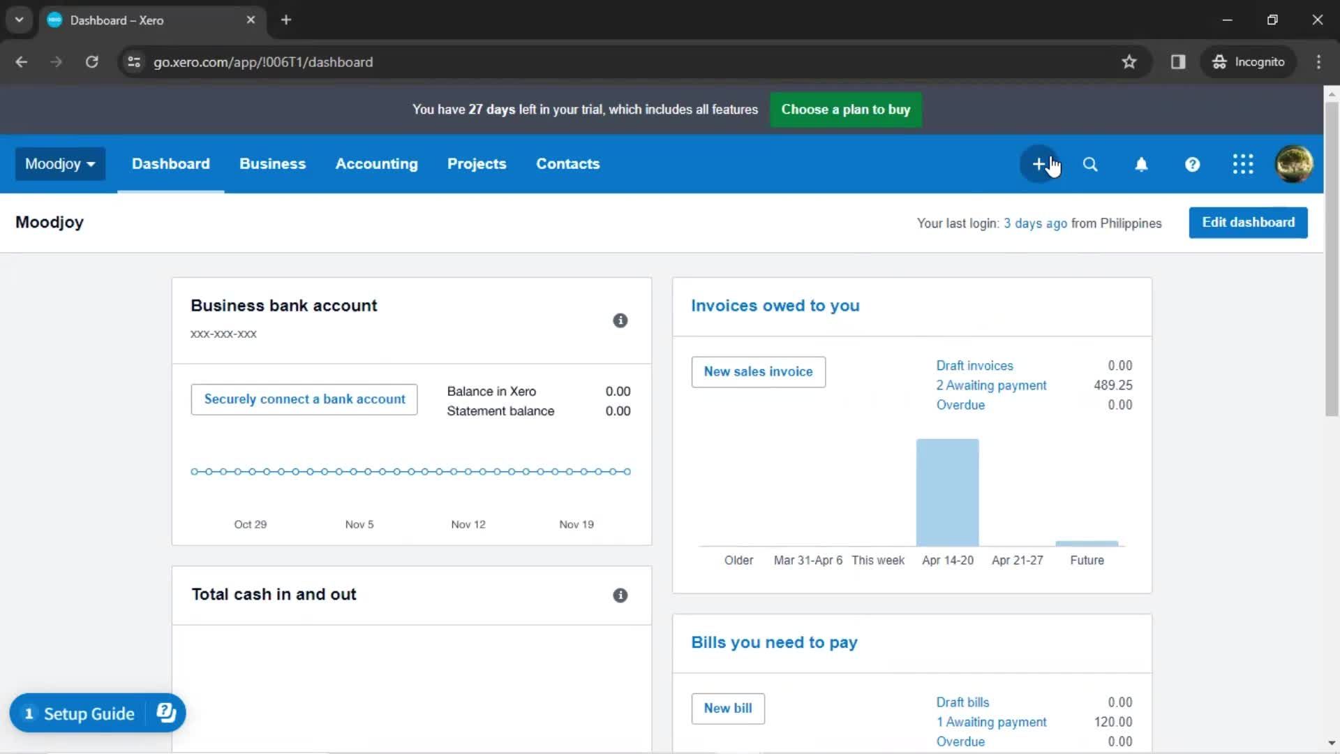 Creating a bill screenshot