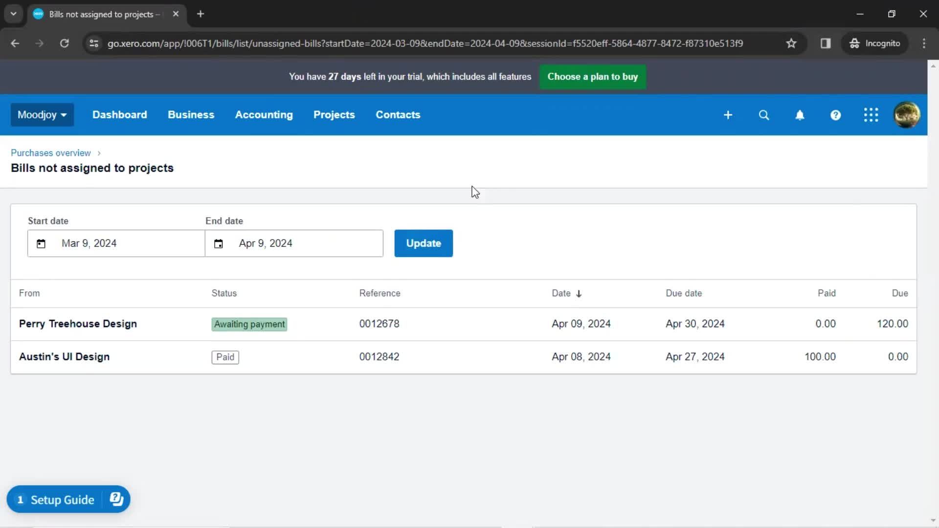Creating a bill screenshot