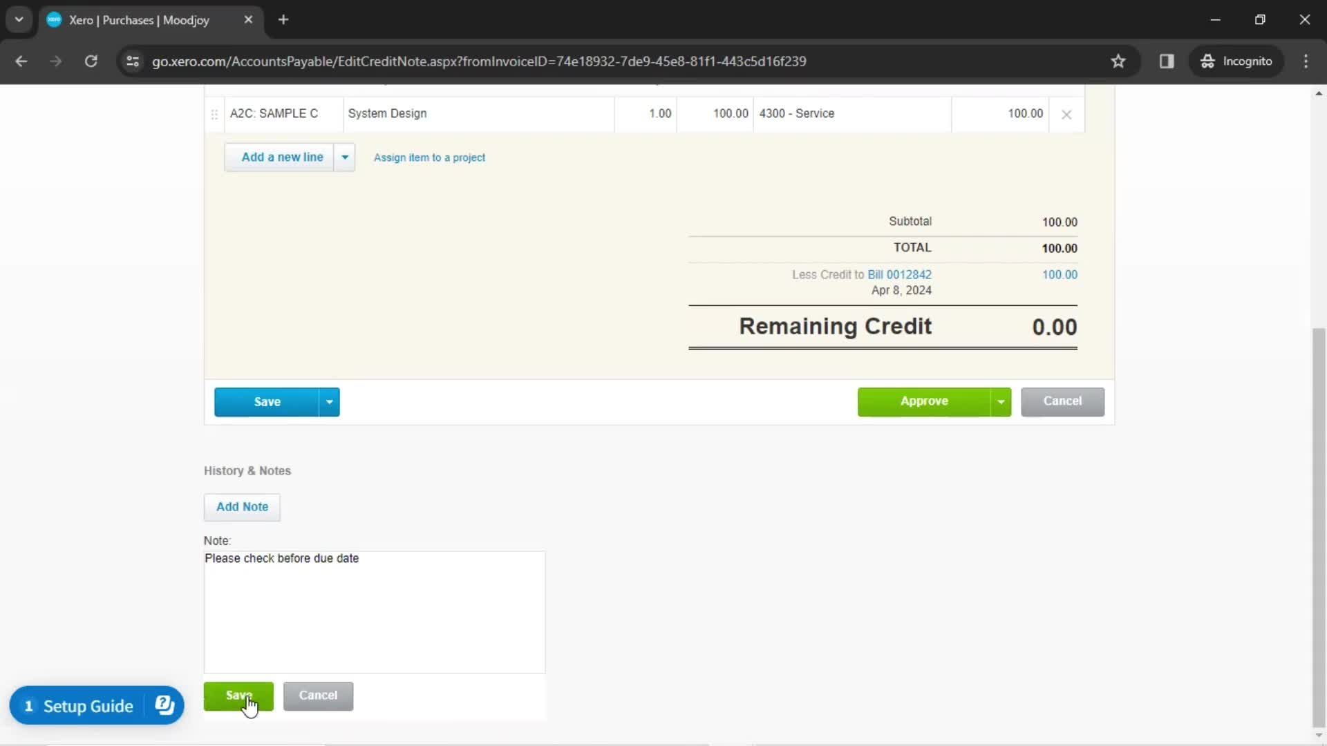 Creating a bill screenshot