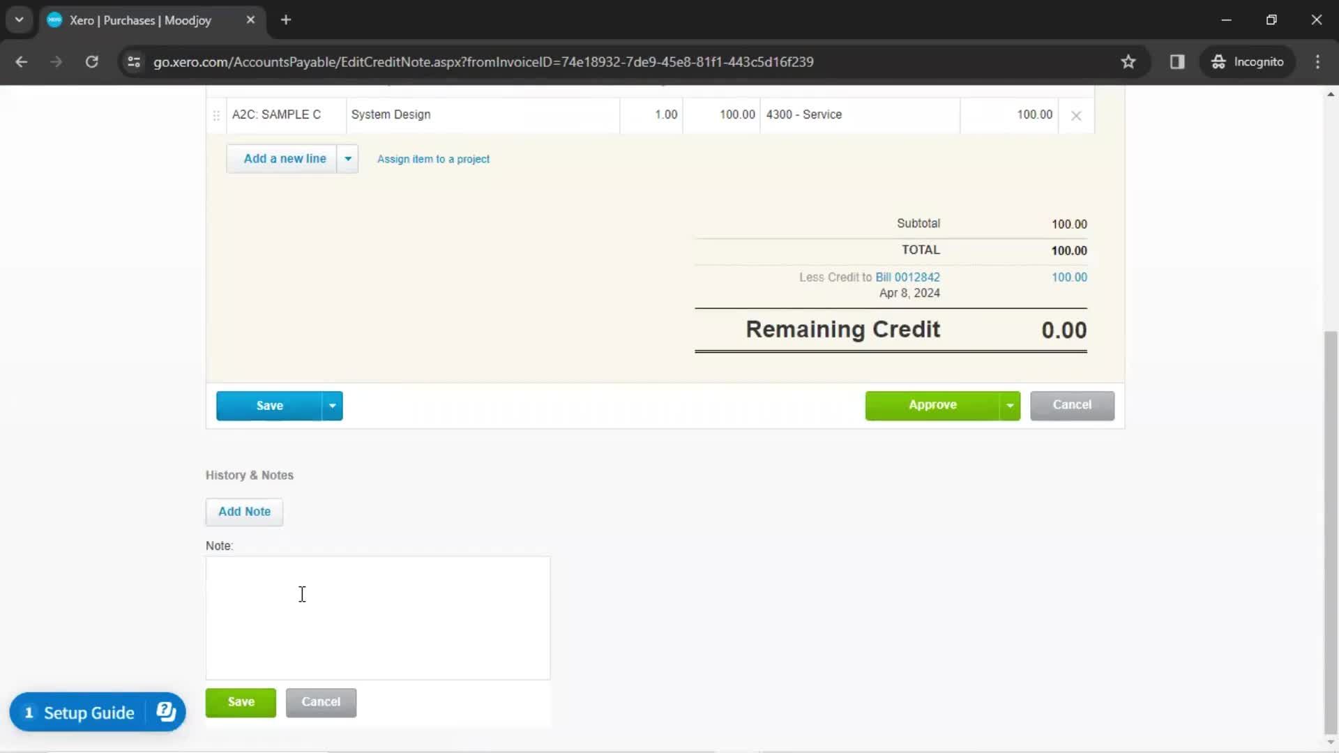 Creating a bill screenshot