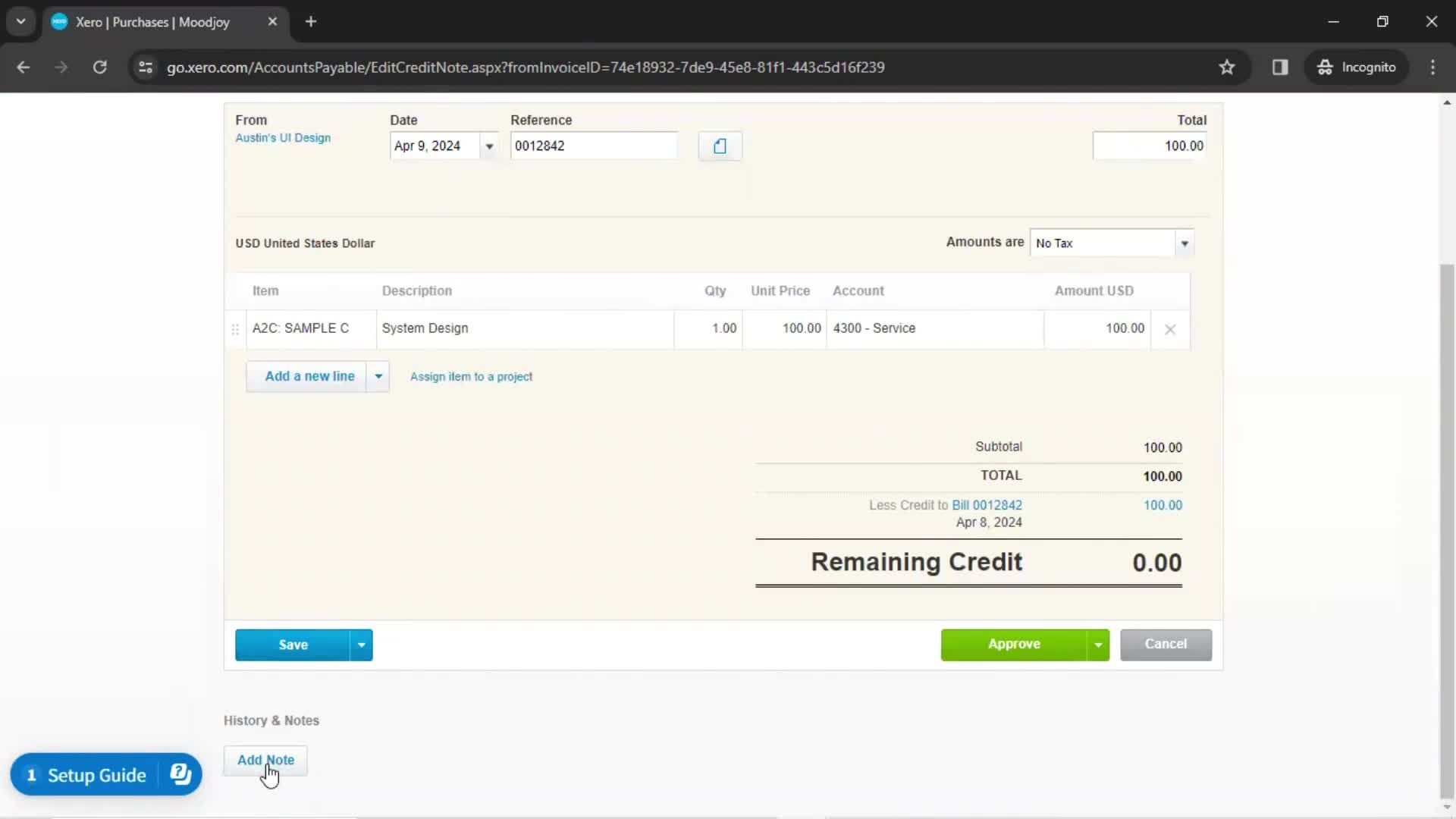 Creating a bill screenshot