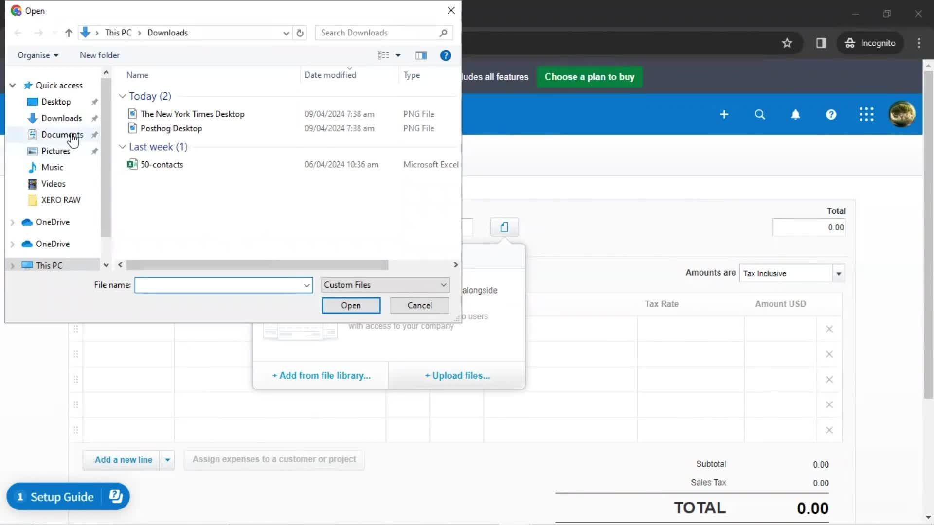 Creating a bill screenshot