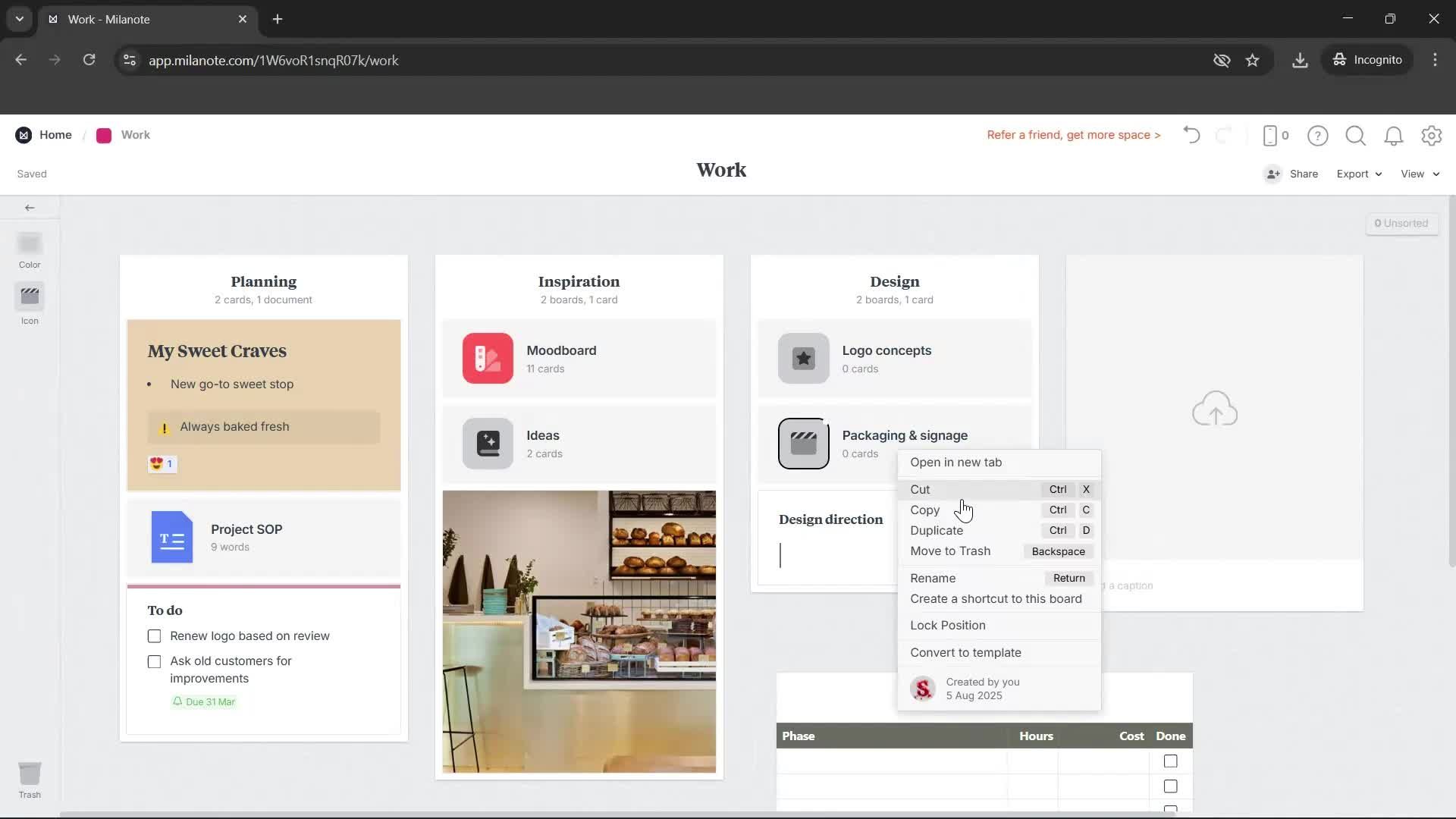 Creating a board screenshot