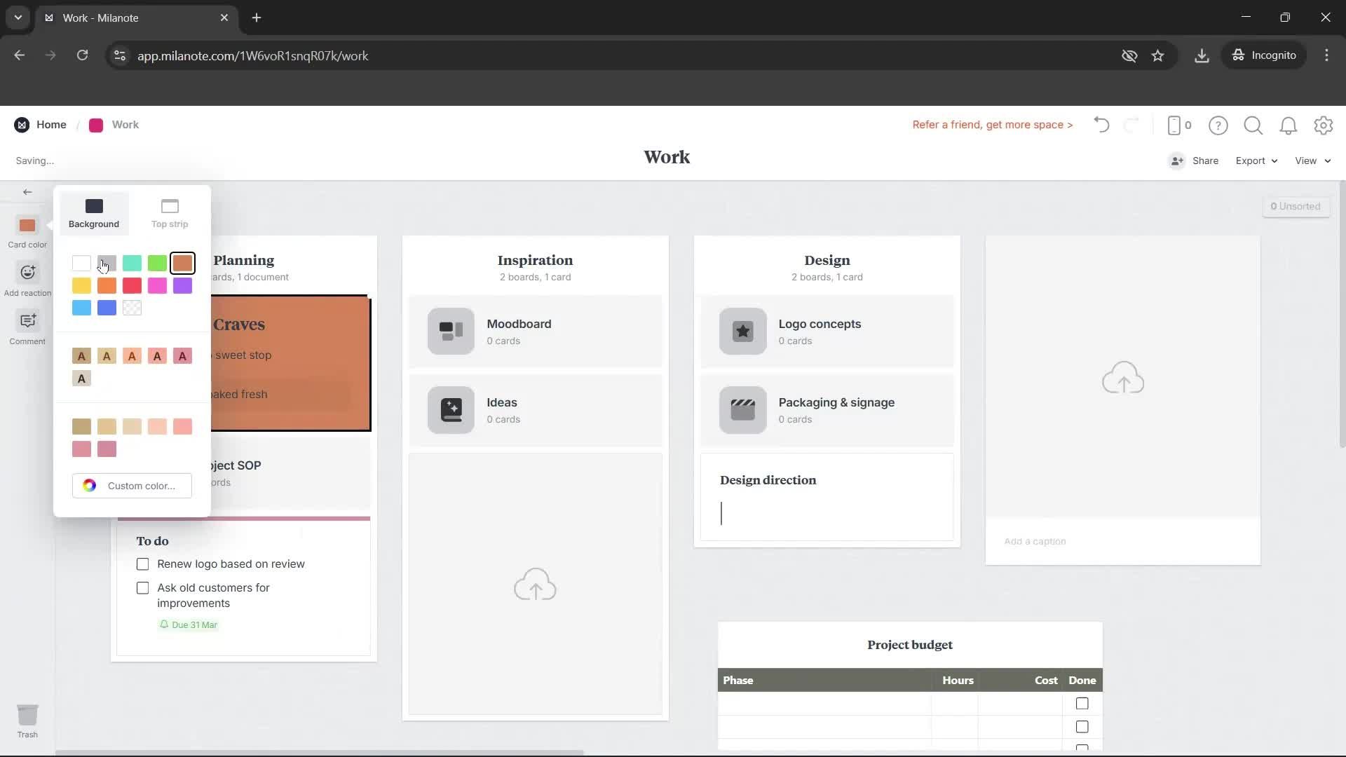 Creating a board screenshot