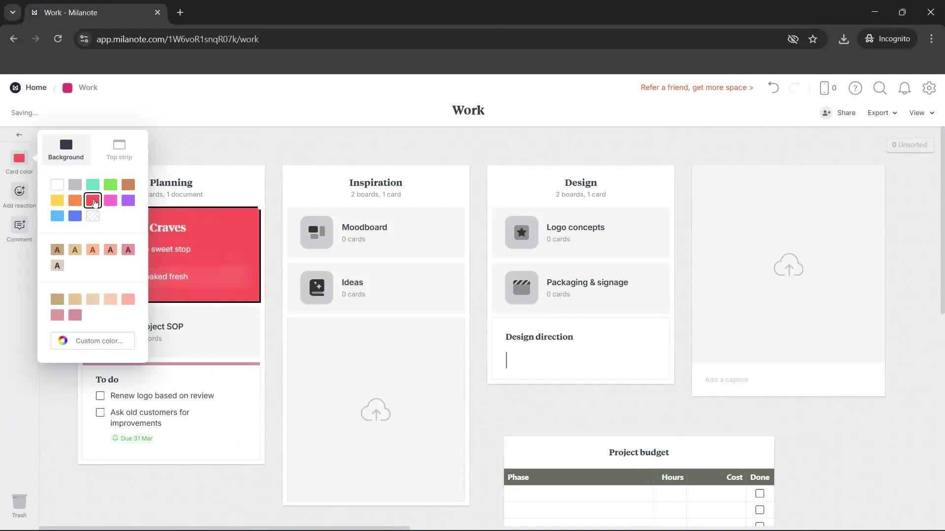 Creating a board screenshot