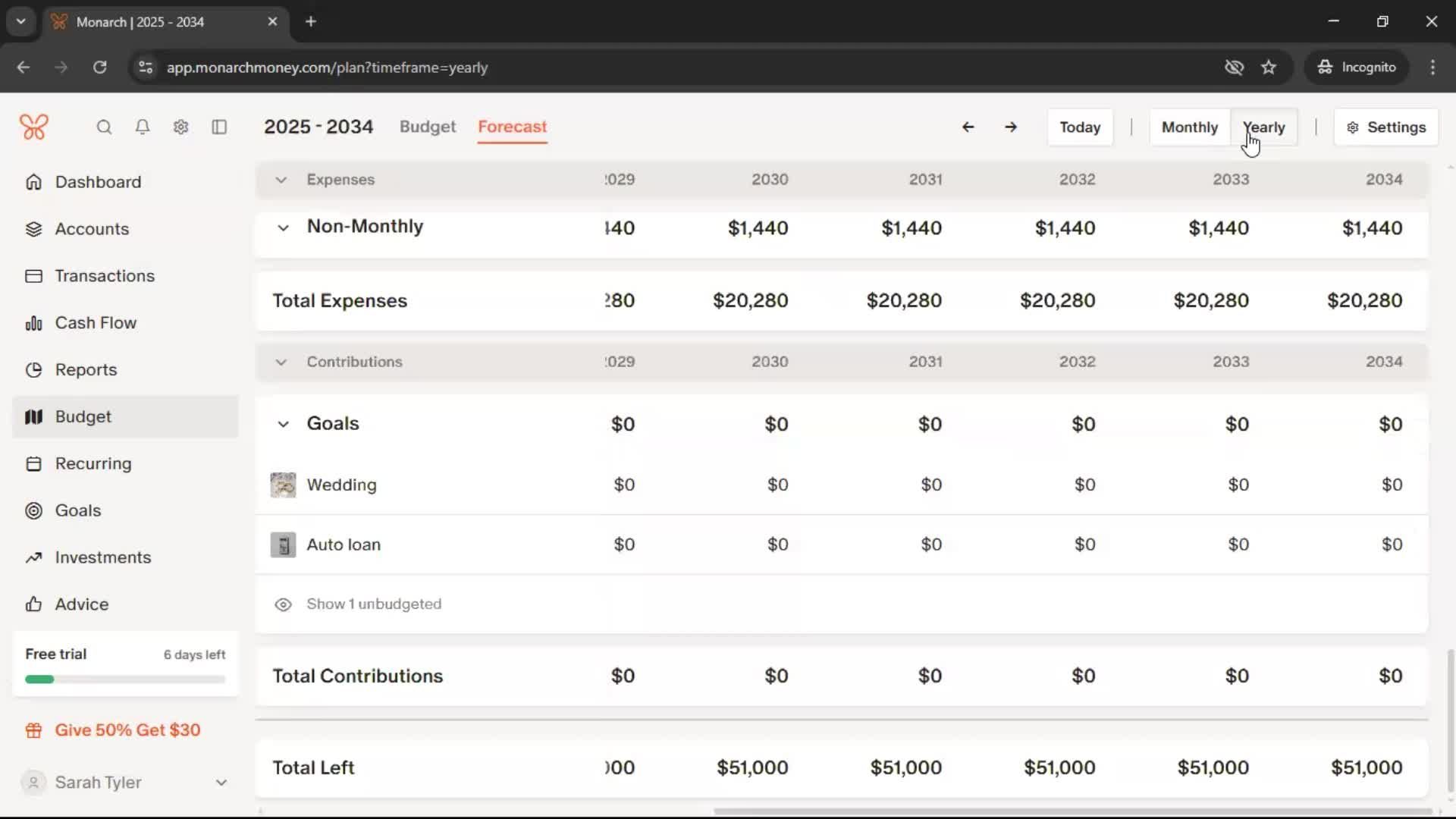 Creating a budget screenshot