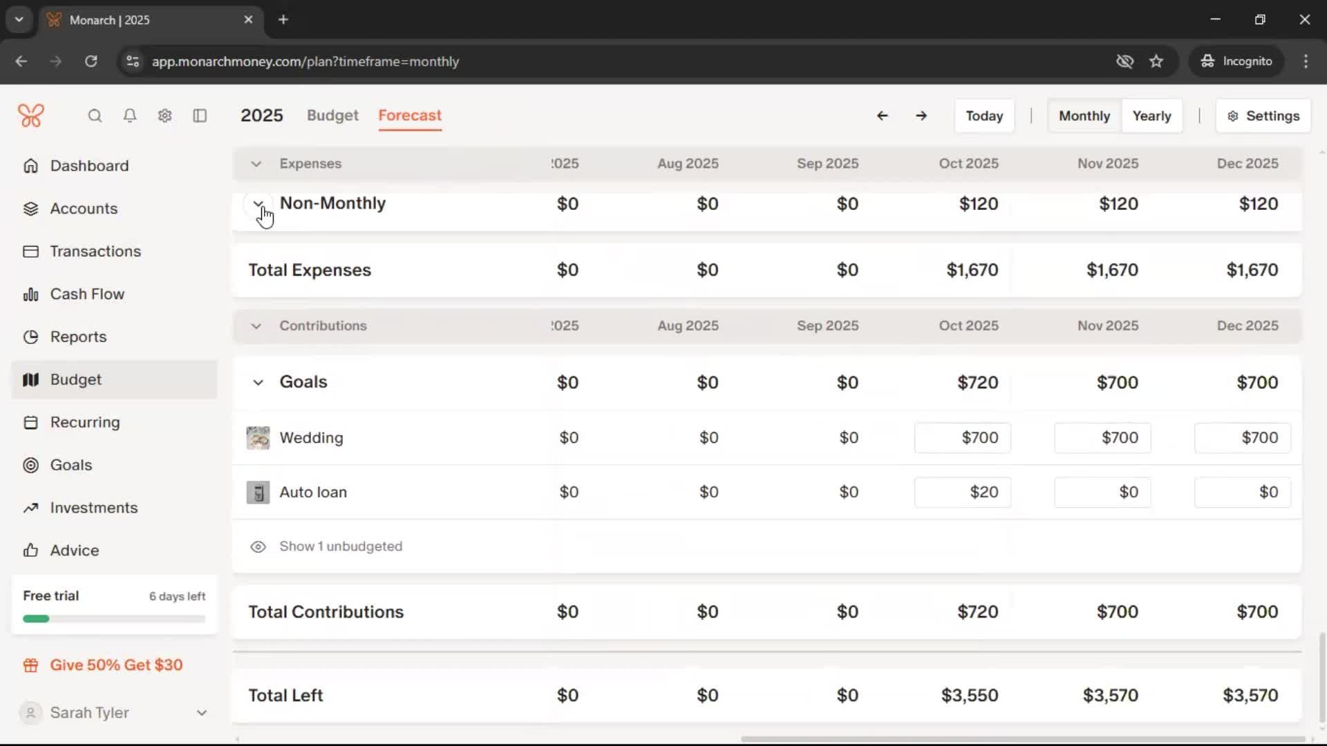 Creating a budget screenshot
