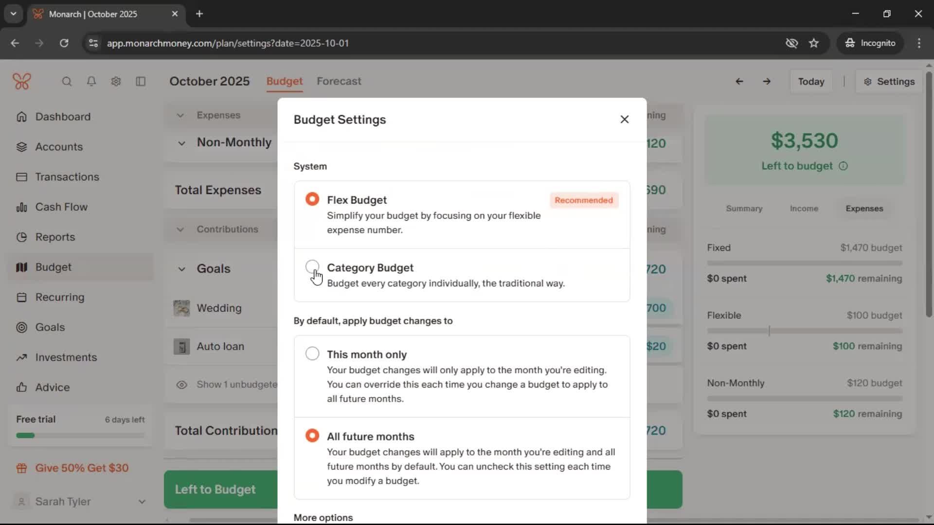 Creating a budget screenshot