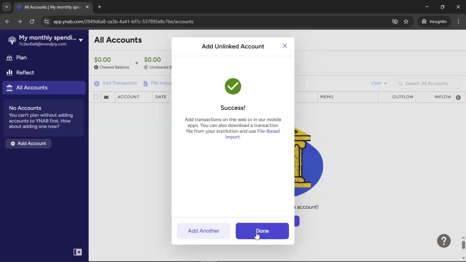 Creating a budget screenshot