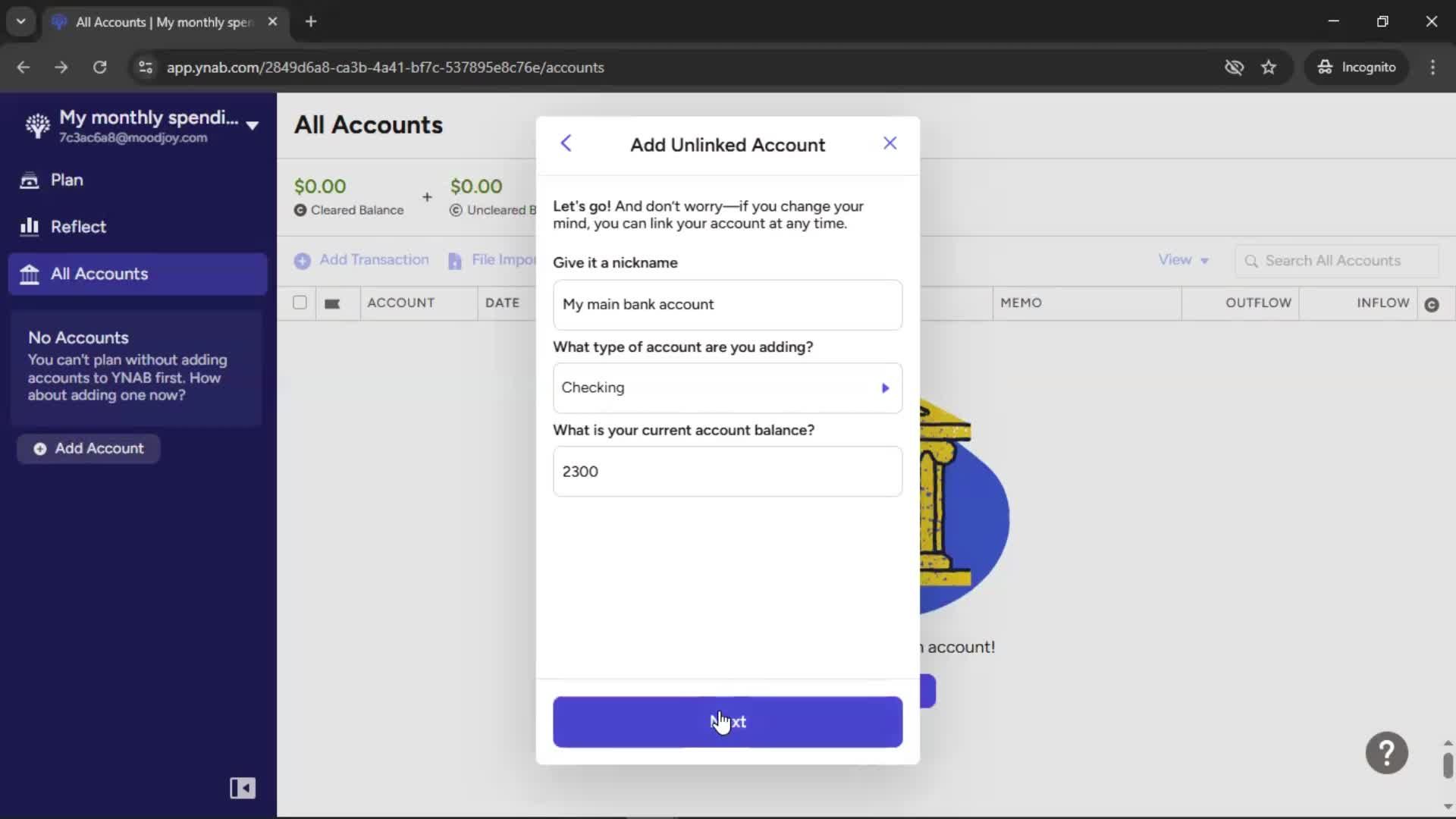 Creating a budget screenshot