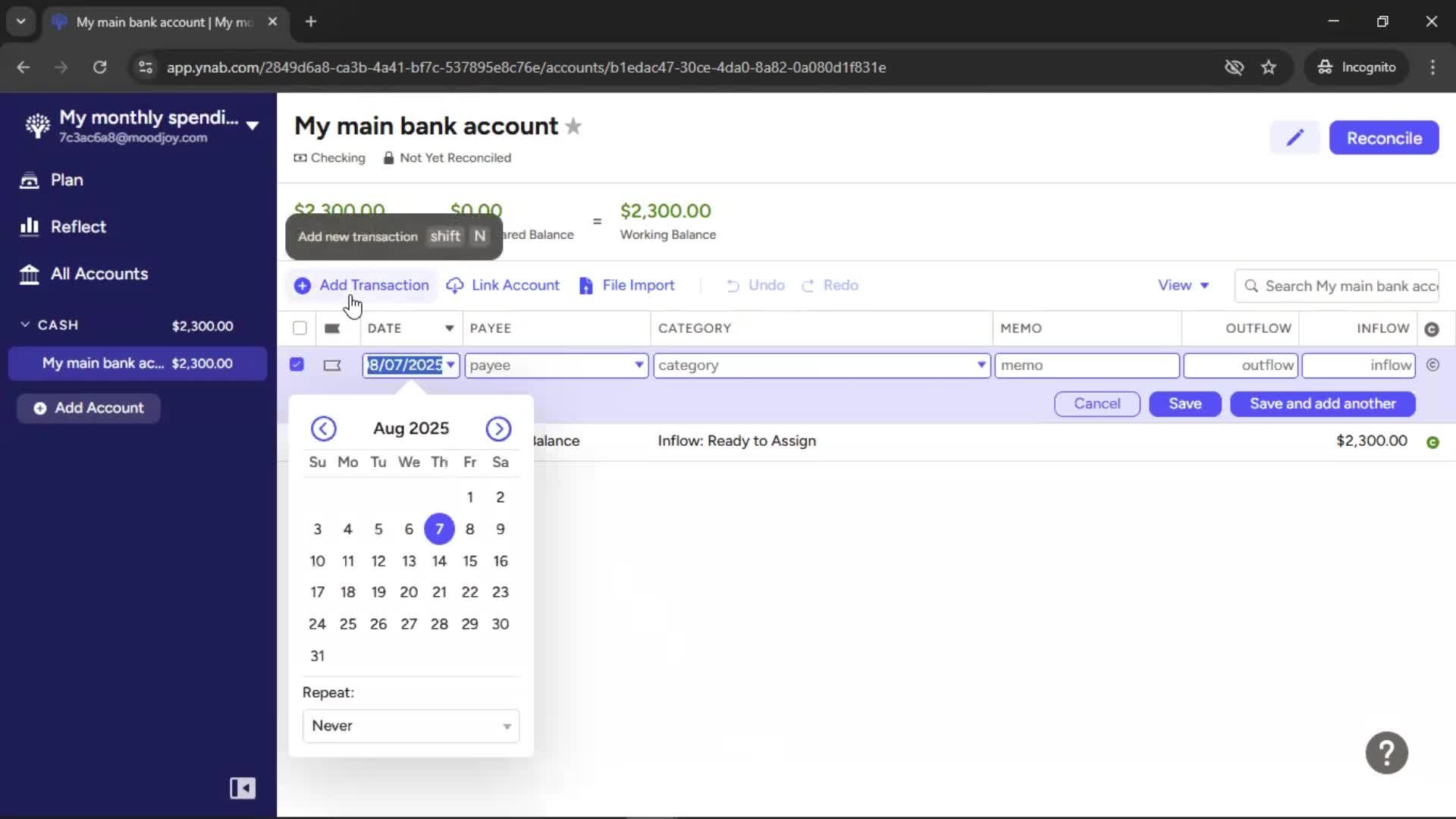 Creating a budget screenshot