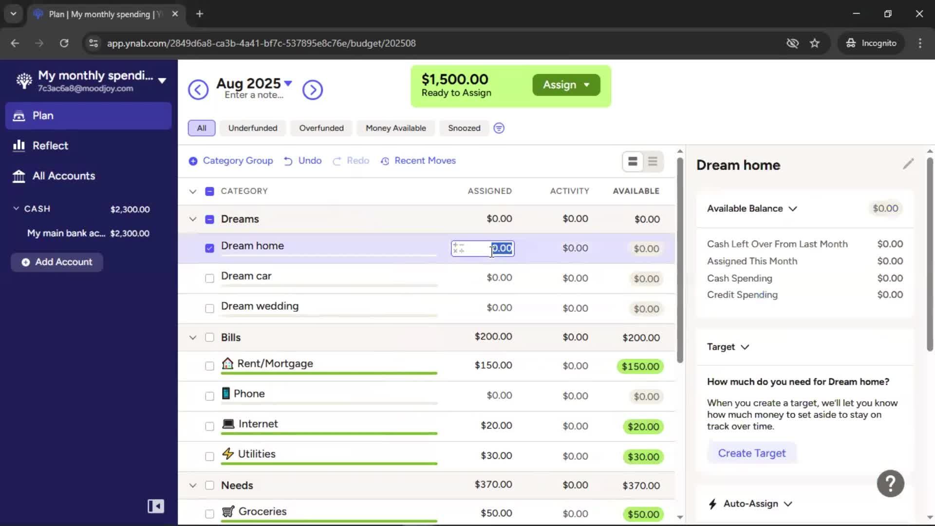Creating a budget screenshot