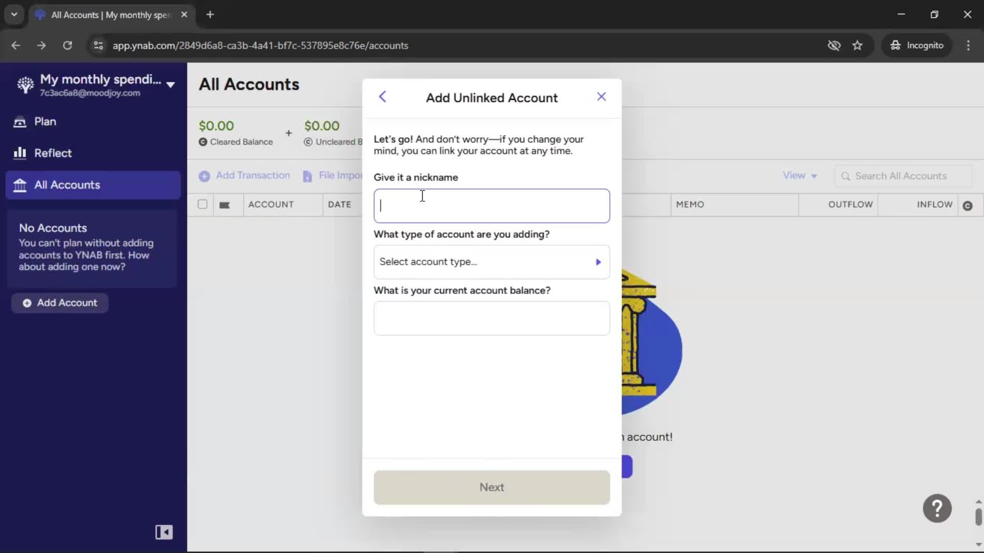 Creating a budget screenshot