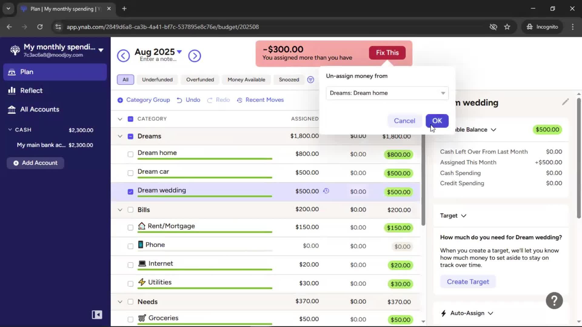 Creating a budget screenshot