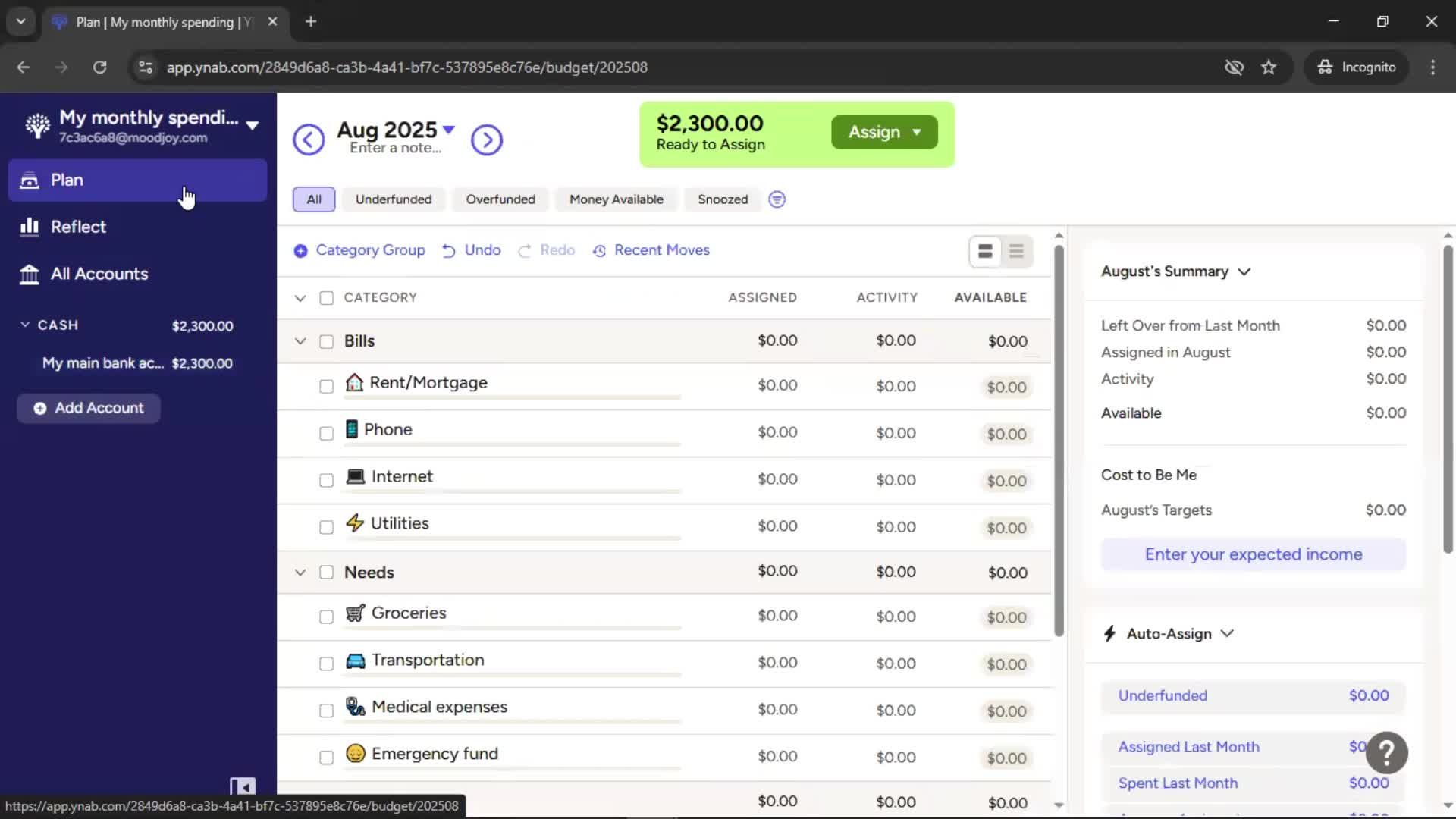Creating a budget screenshot