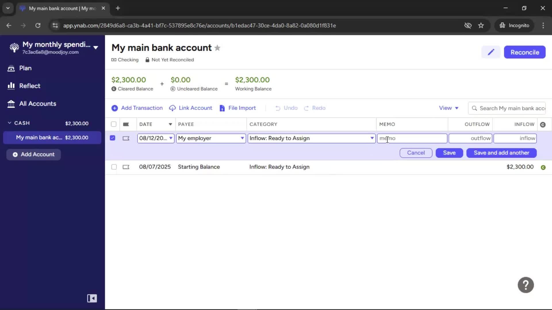 Creating a budget screenshot