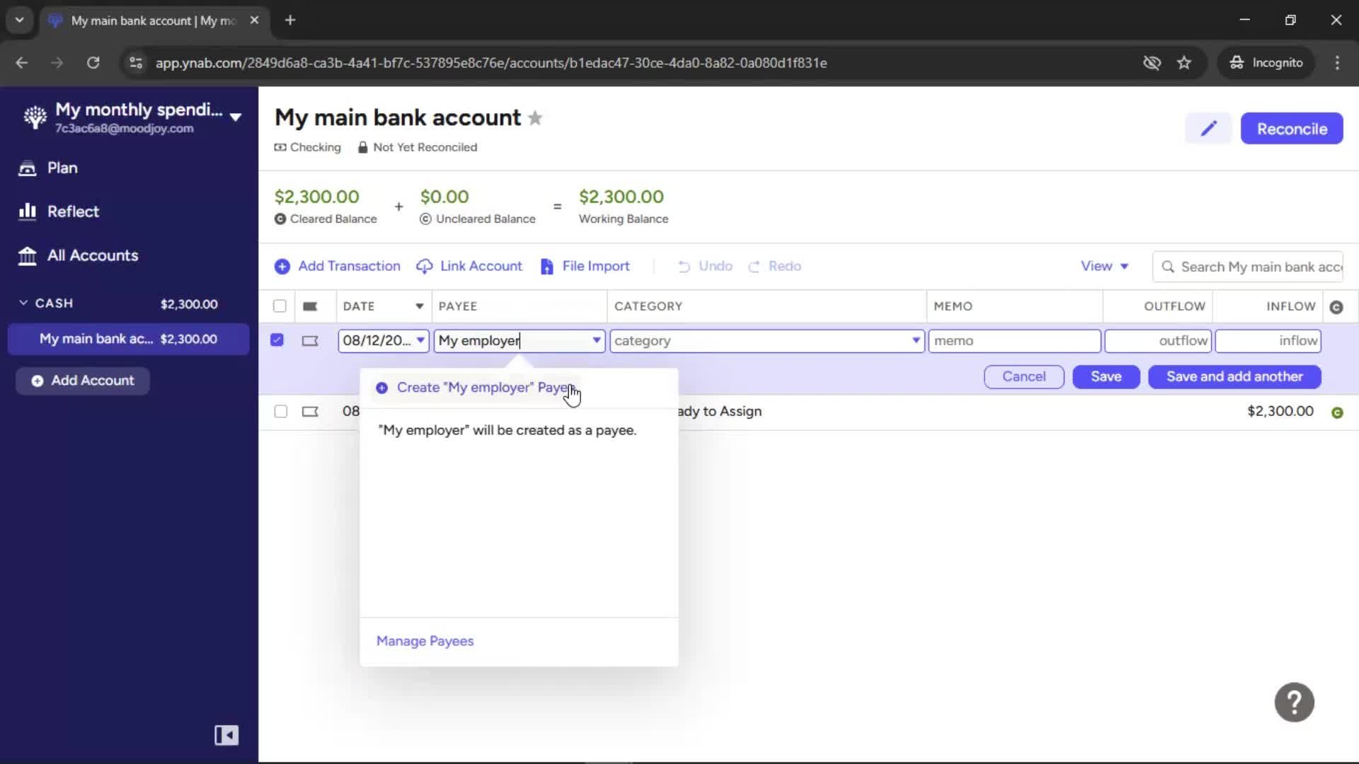 Creating a budget screenshot