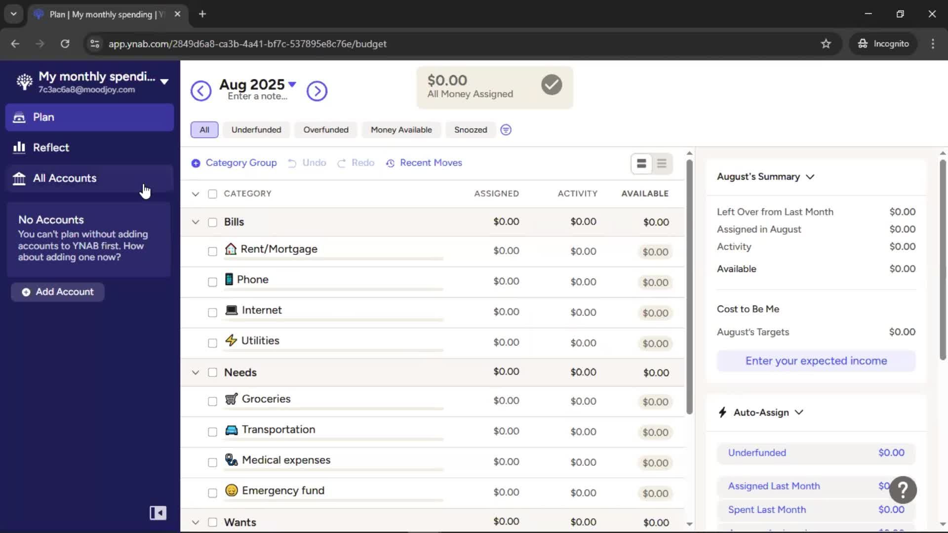 Creating a budget screenshot