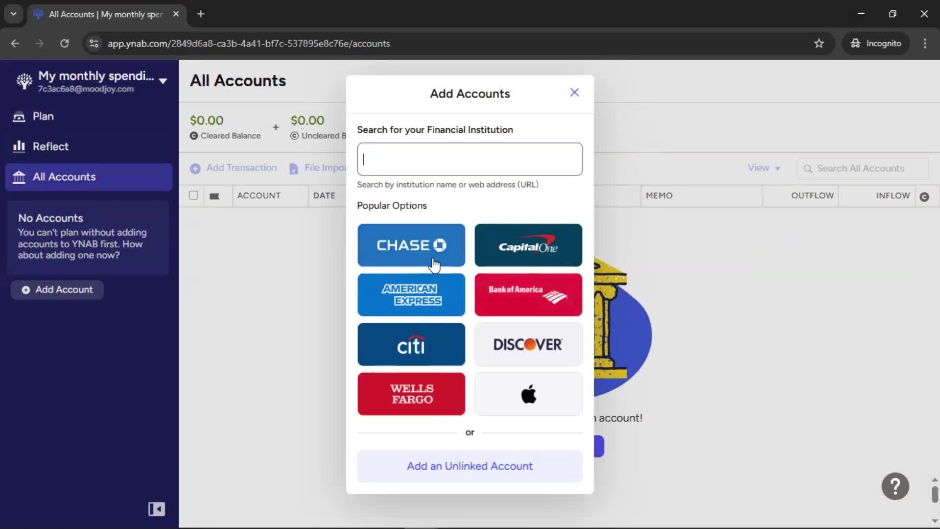 Creating a budget screenshot