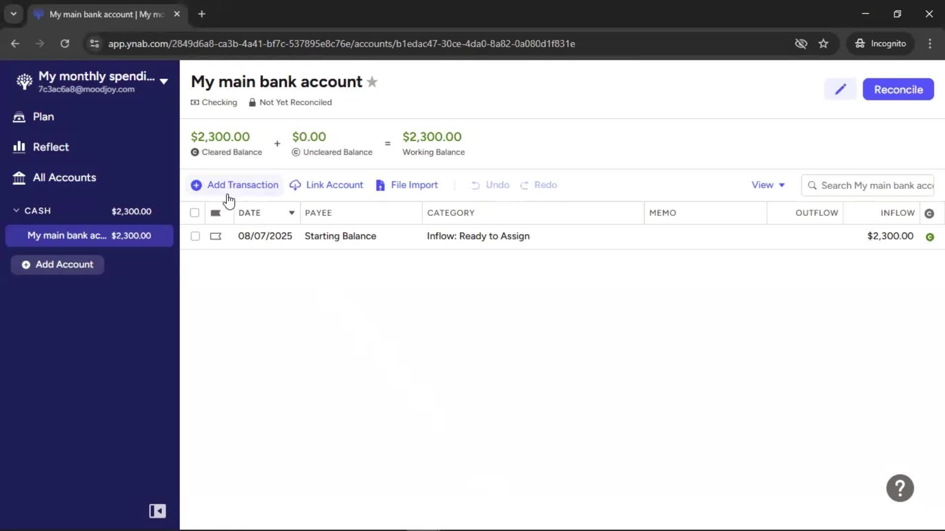 Creating a budget screenshot