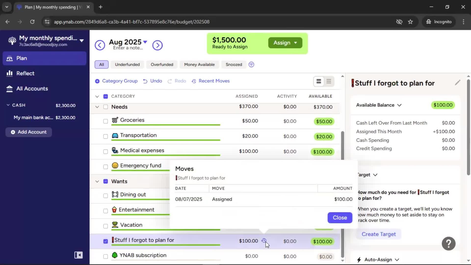 Creating a budget screenshot