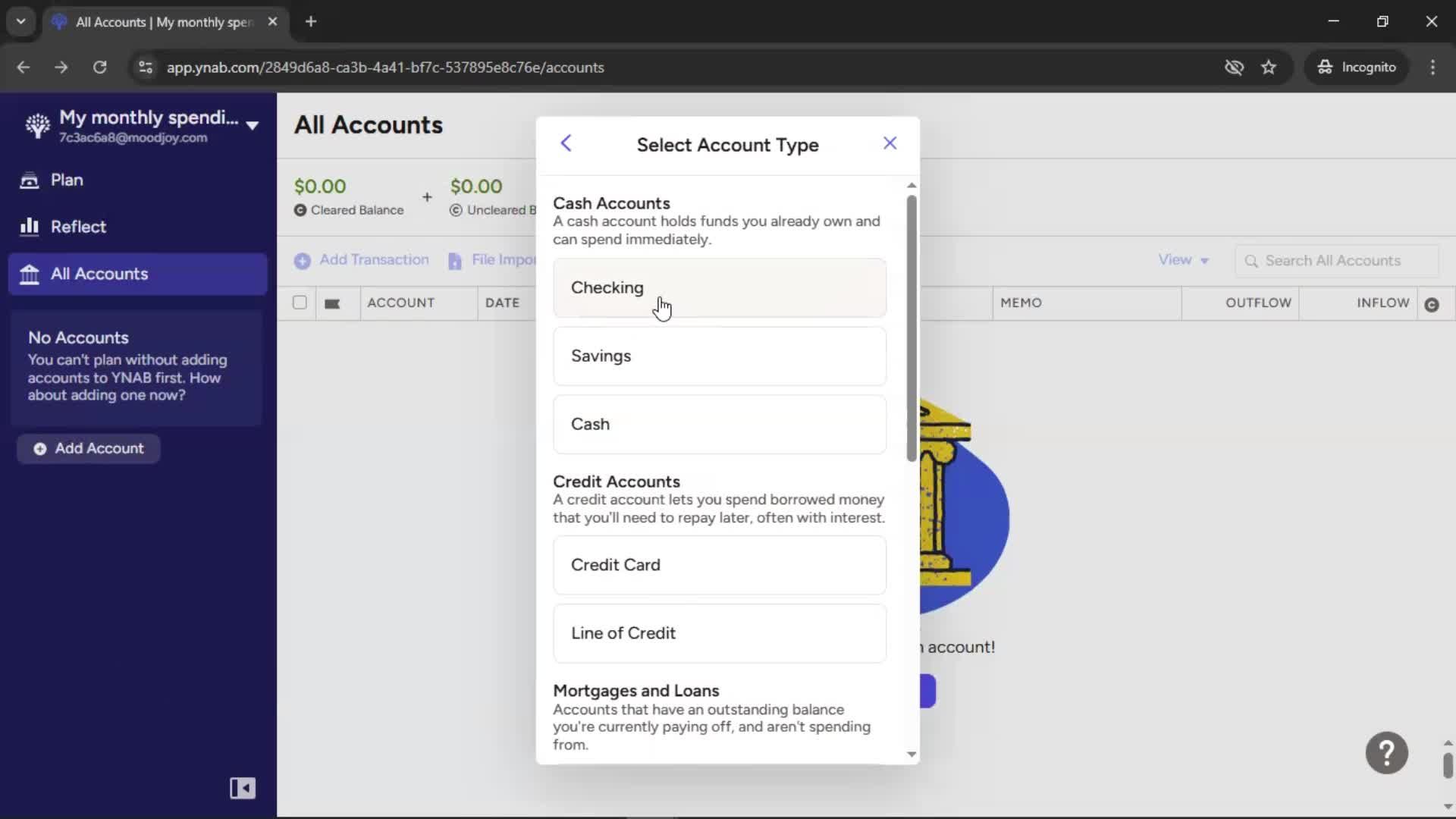 Creating a budget screenshot