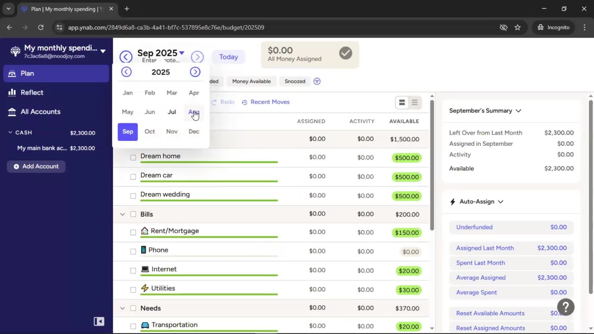 Creating a budget screenshot