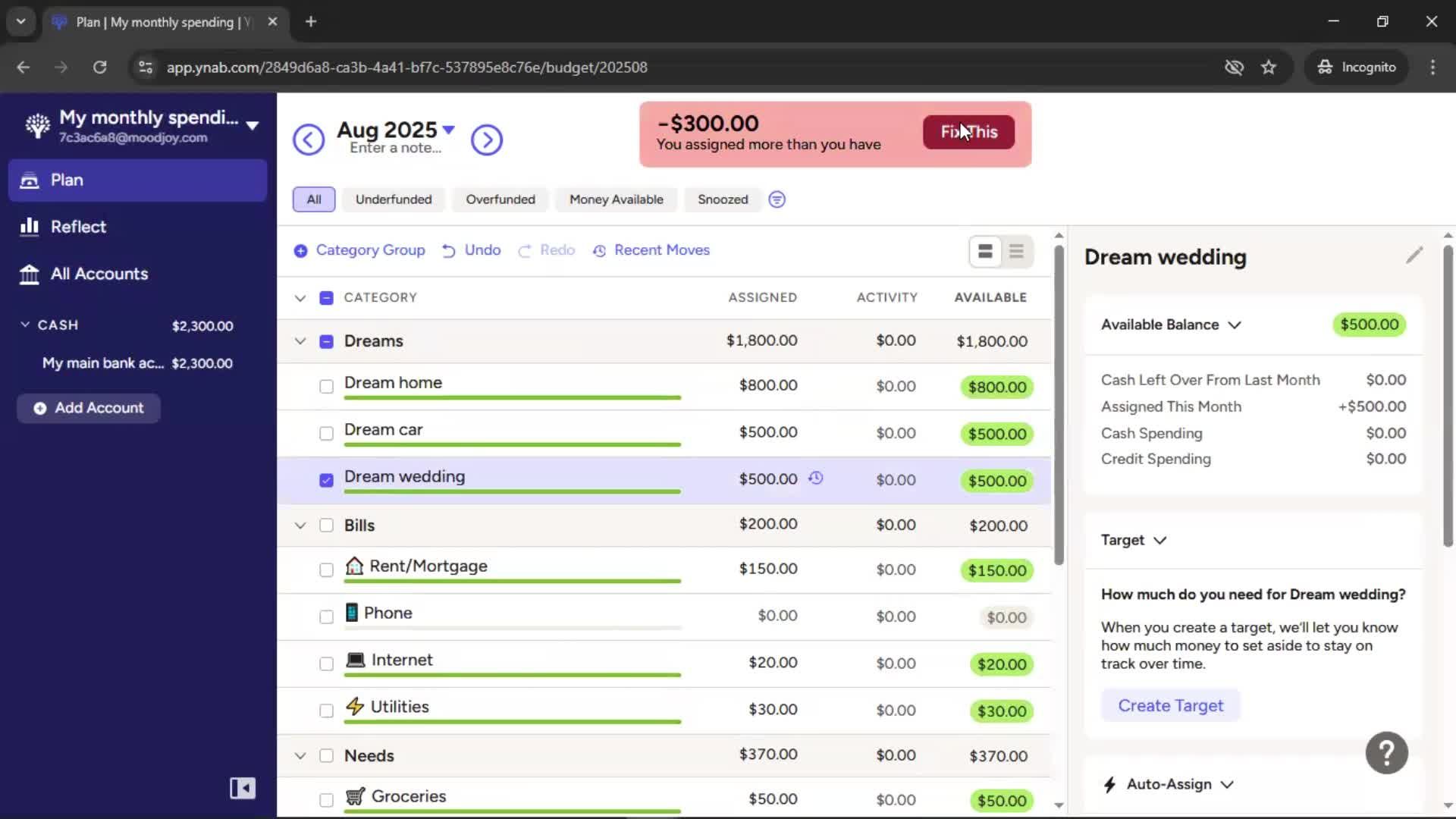 Creating a budget screenshot