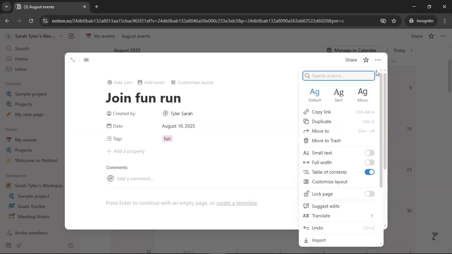 Creating a calendar screenshot