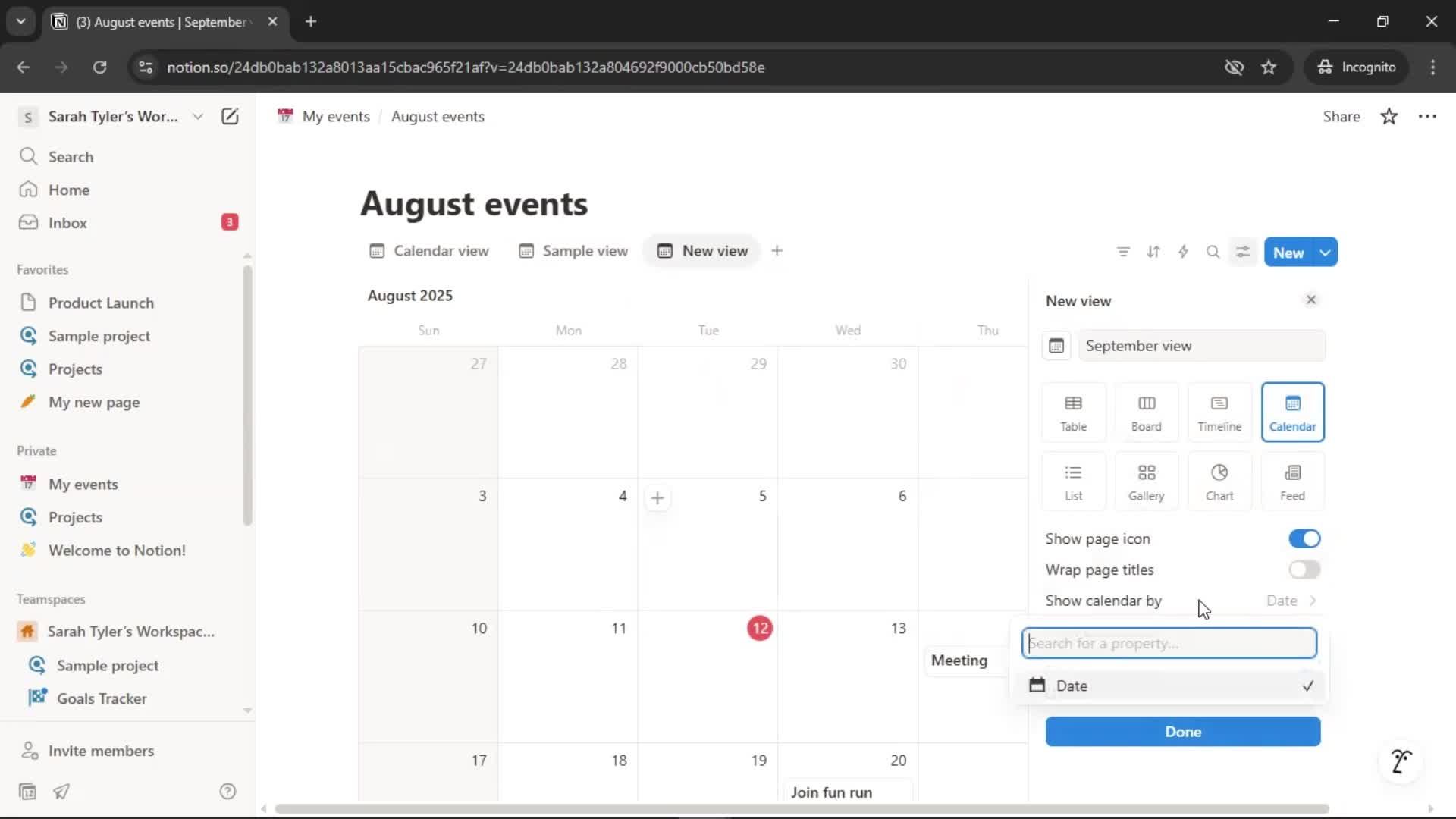 Creating a calendar screenshot