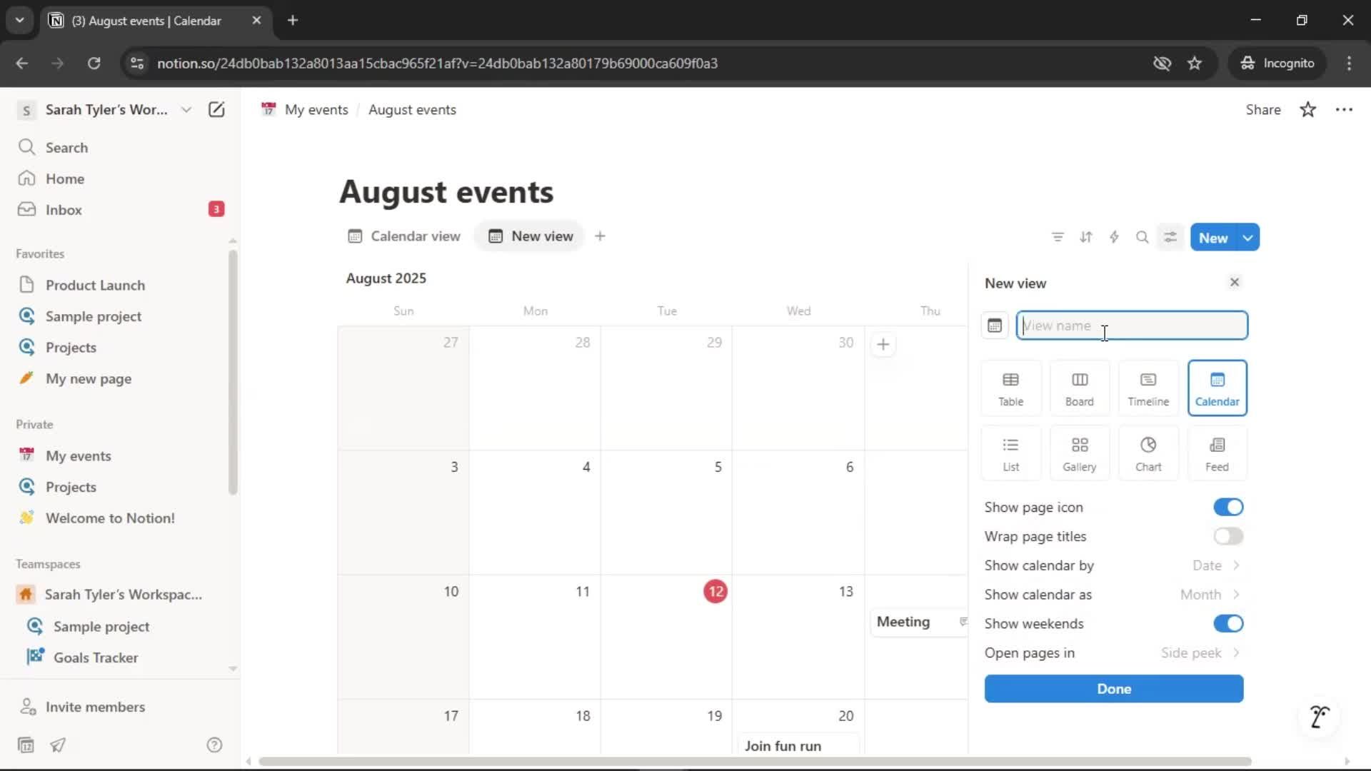 Creating a calendar screenshot