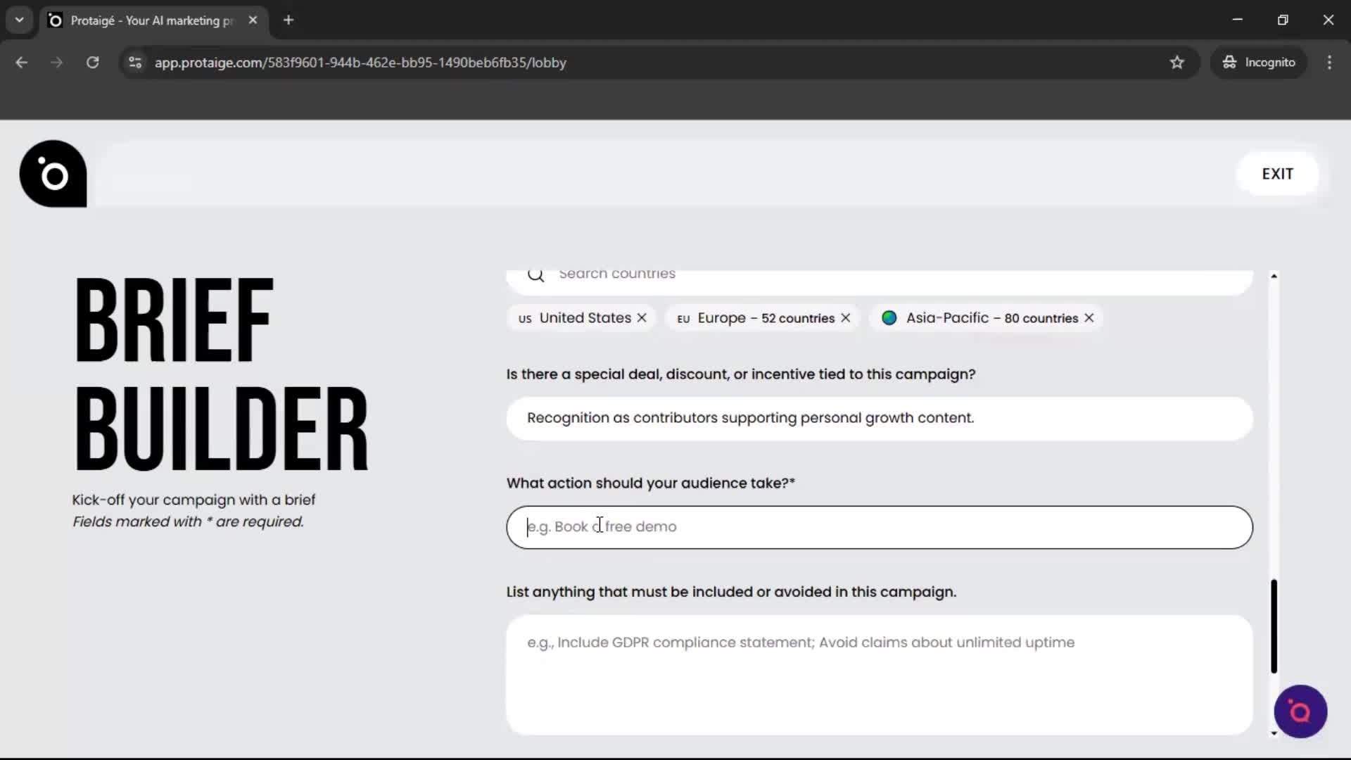 Creating a campaign screenshot