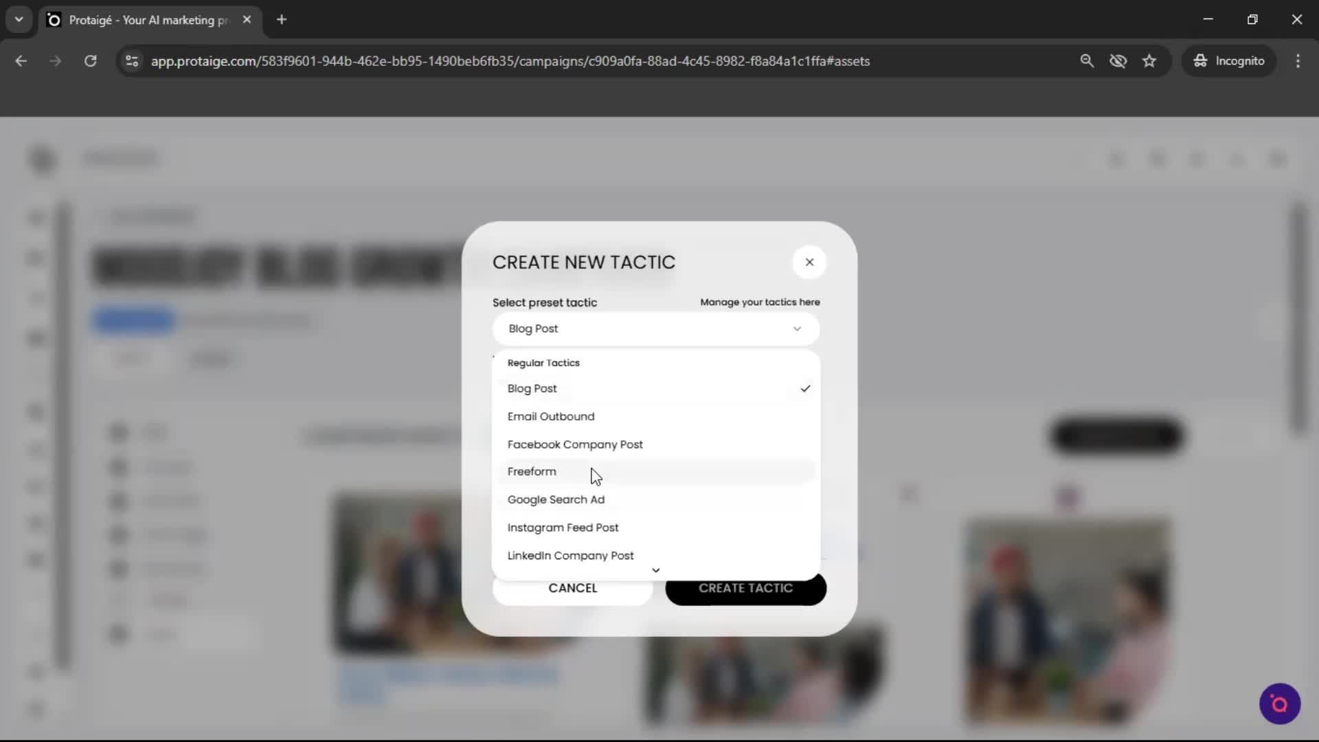 Creating a campaign screenshot