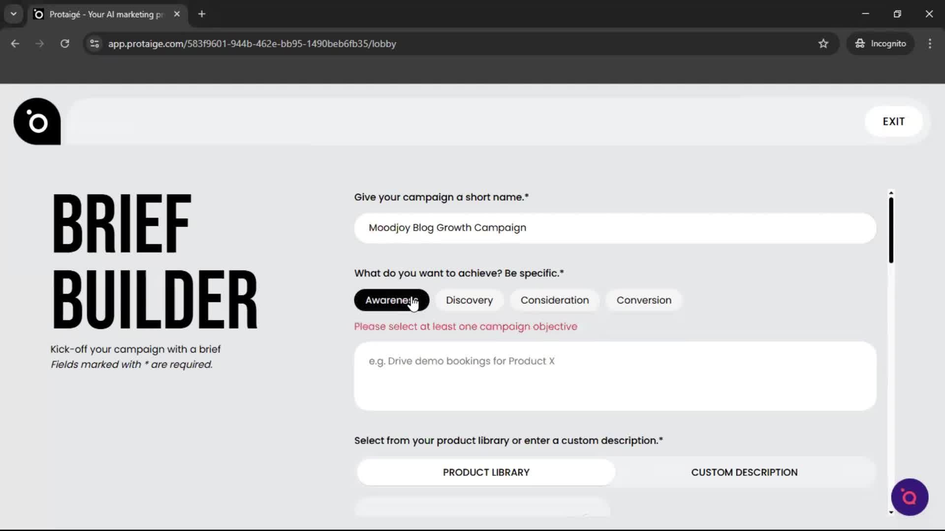 Creating a campaign screenshot