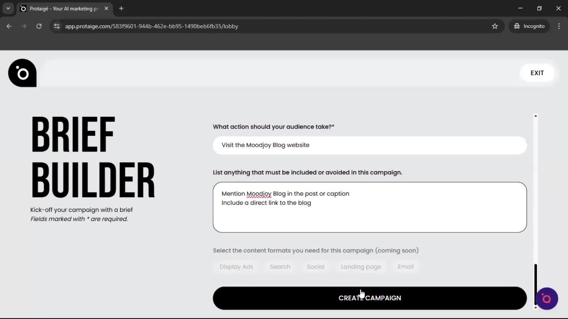 Creating a campaign screenshot