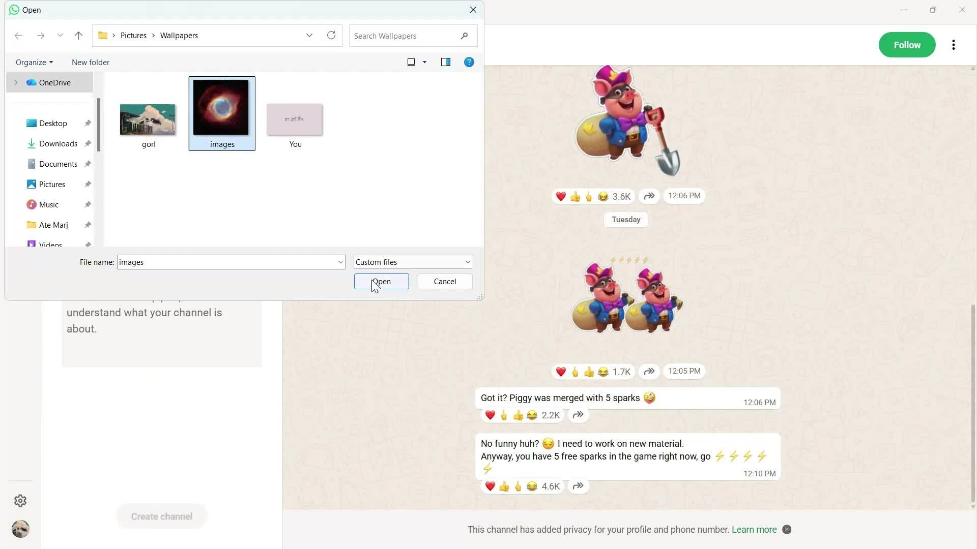 Creating a channel screenshot