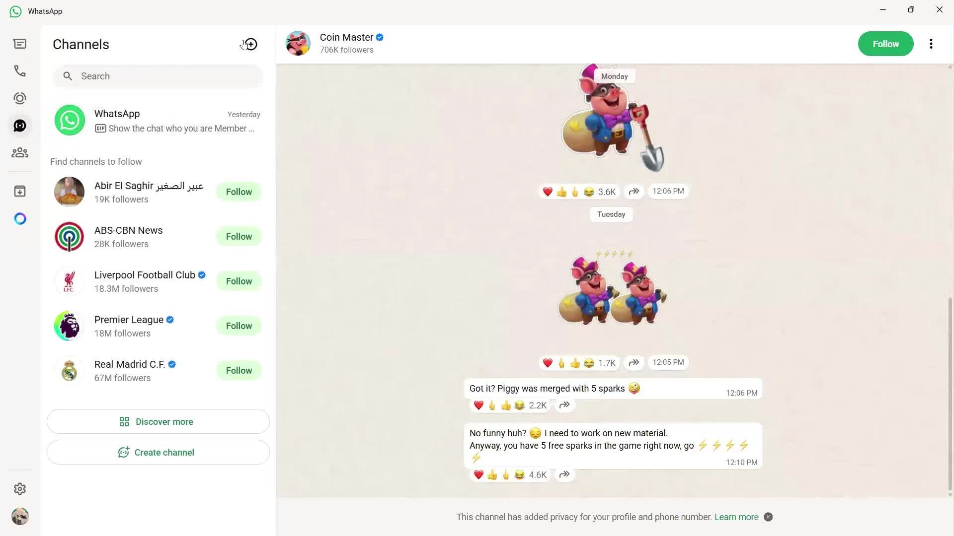 Creating a channel screenshot
