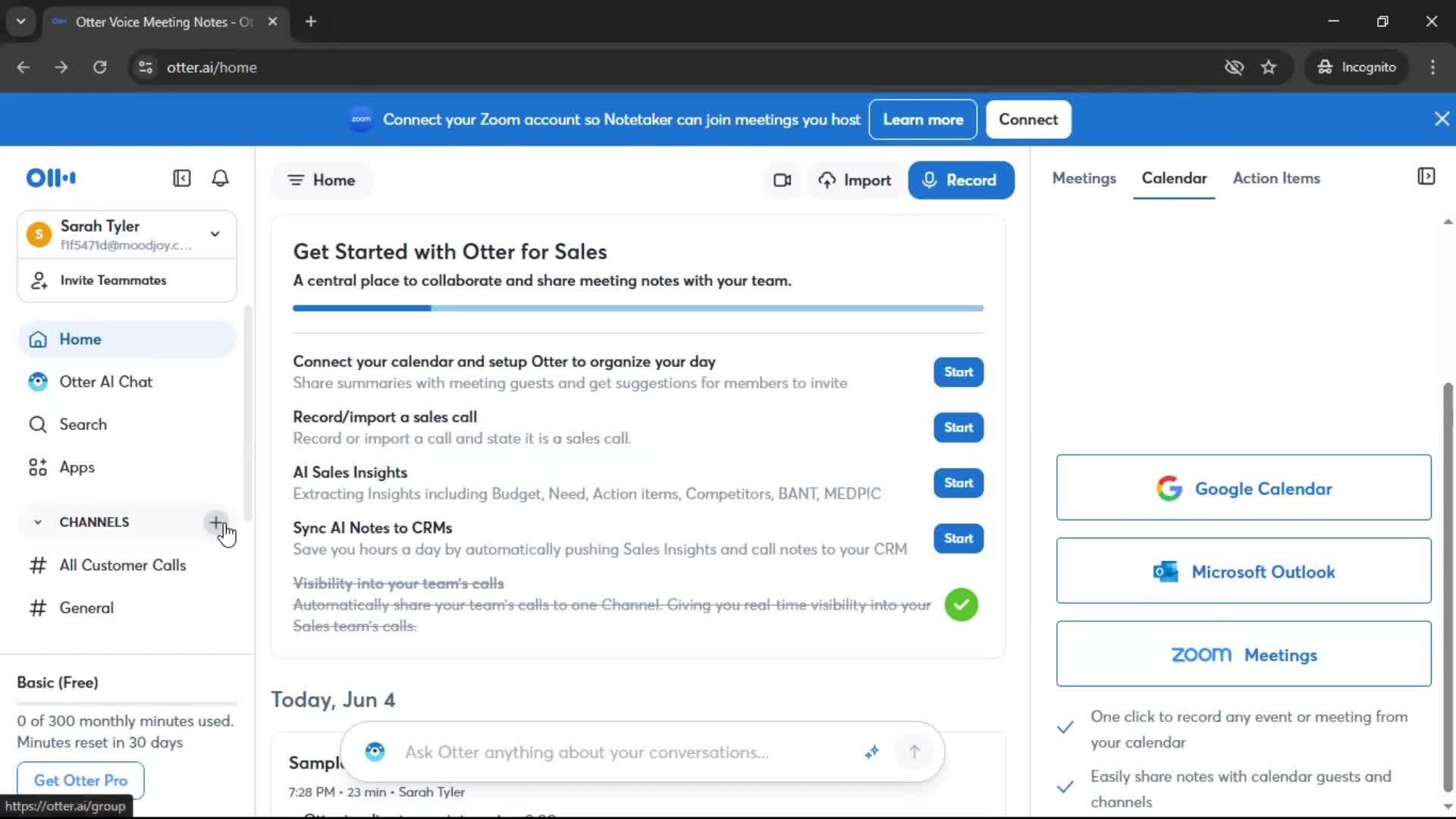 Creating a channel screenshot