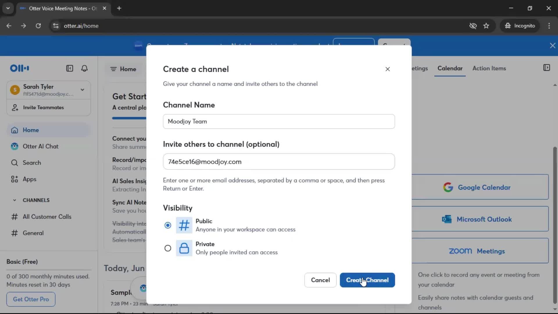 Creating a channel screenshot