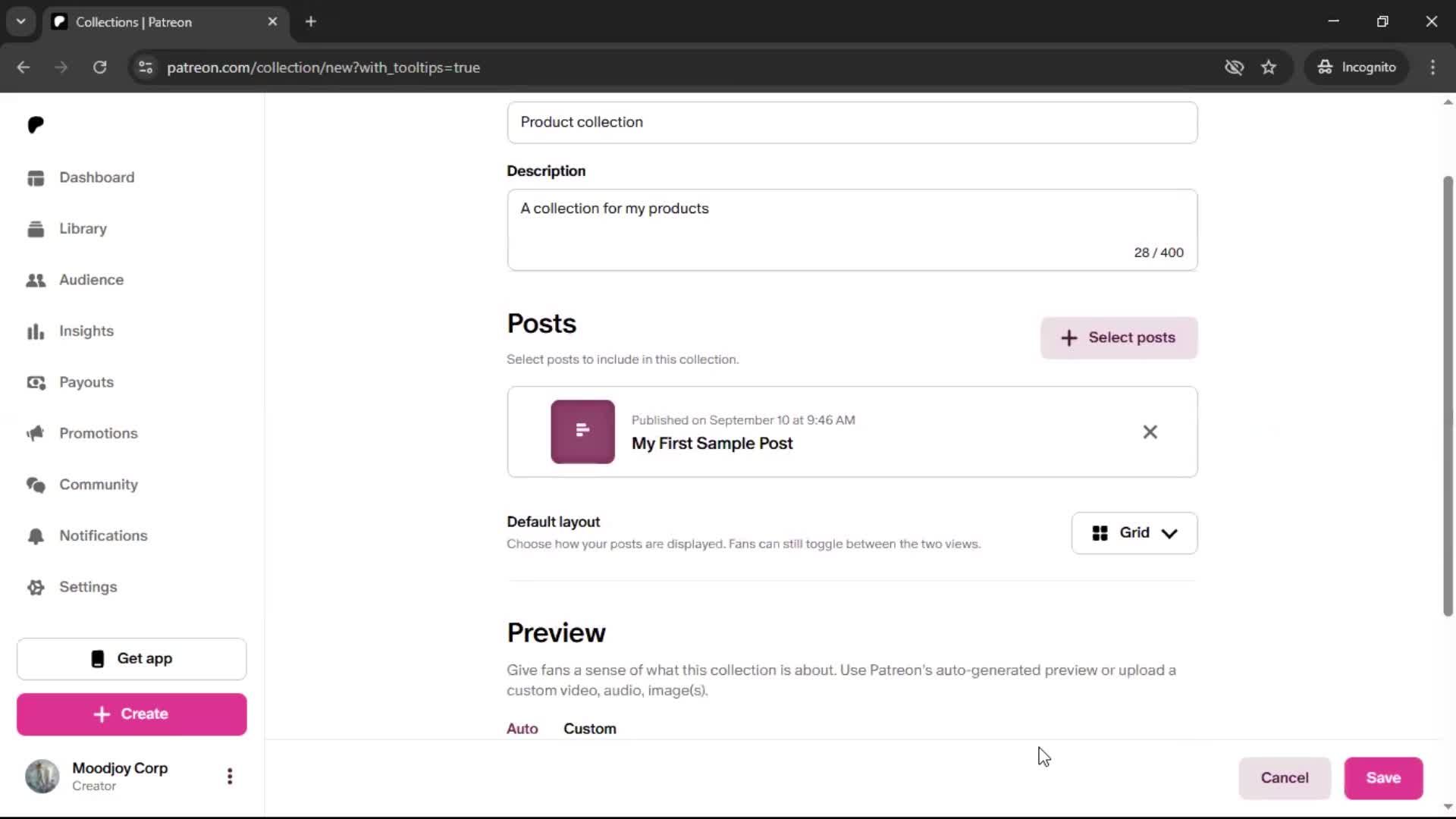 Creating a collection screenshot