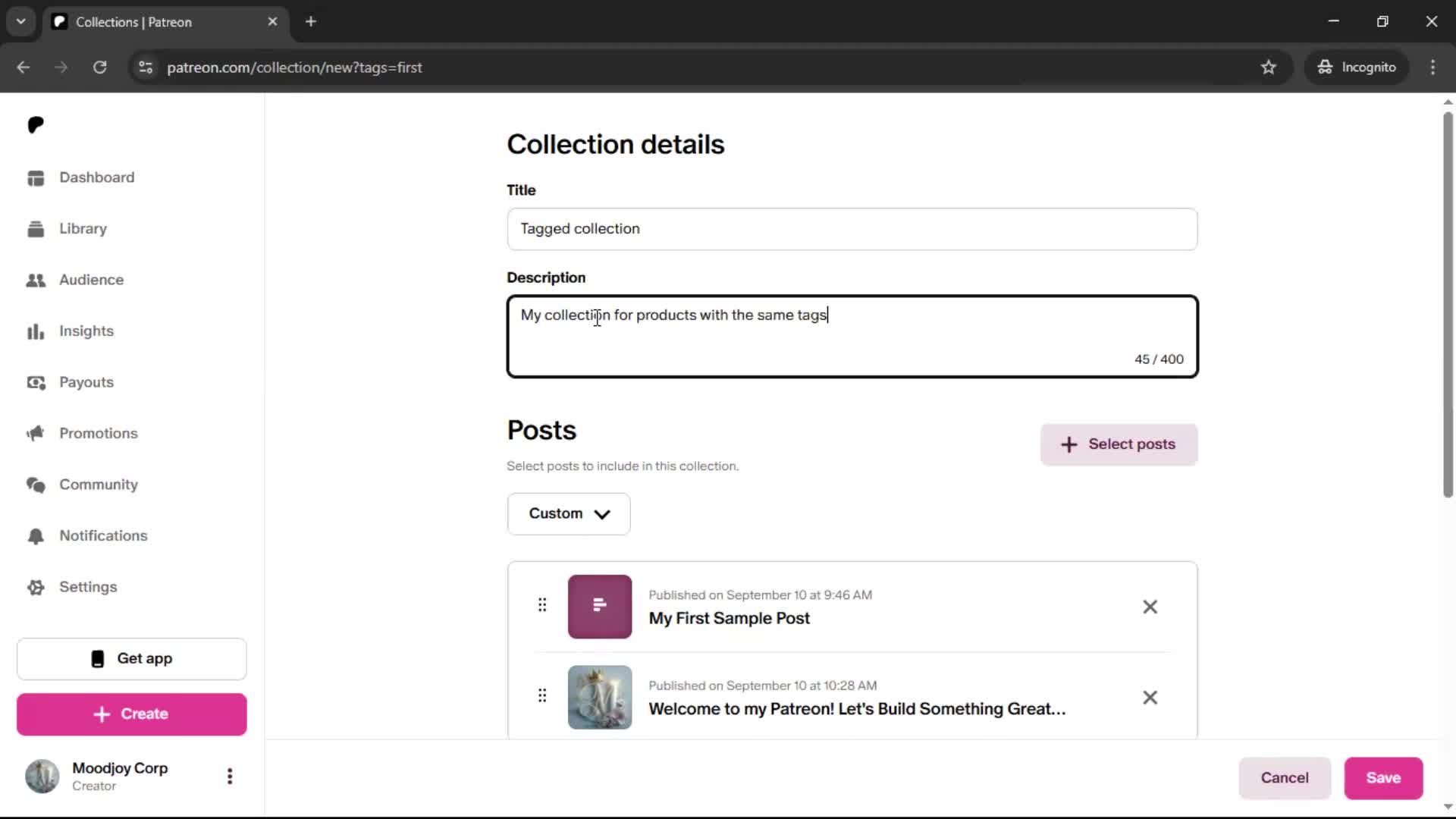 Creating a collection screenshot